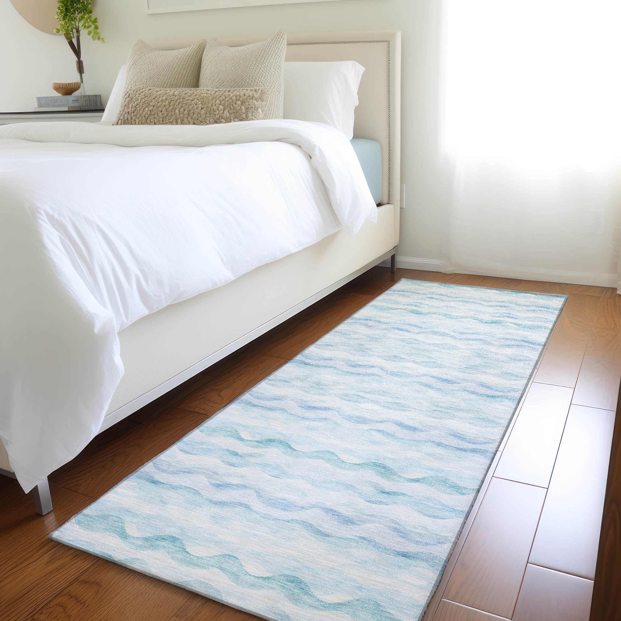Reykjavik Machine Washable Coastal Blue Rug 2'3" x 7'6" #shape_Runner