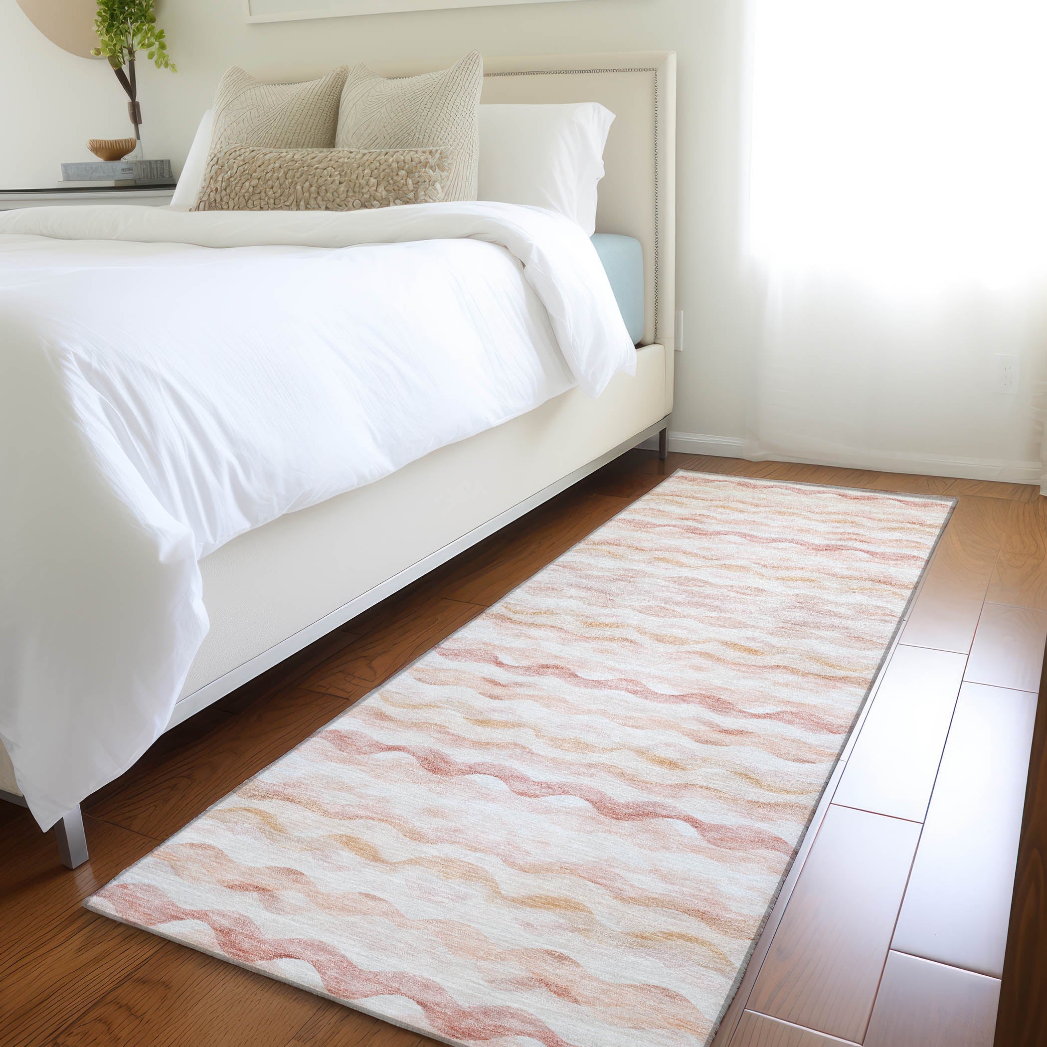 Reykjavik Machine Washable Coastal Peach Orange Rug 2'3" x 7'6" #shape_Runner