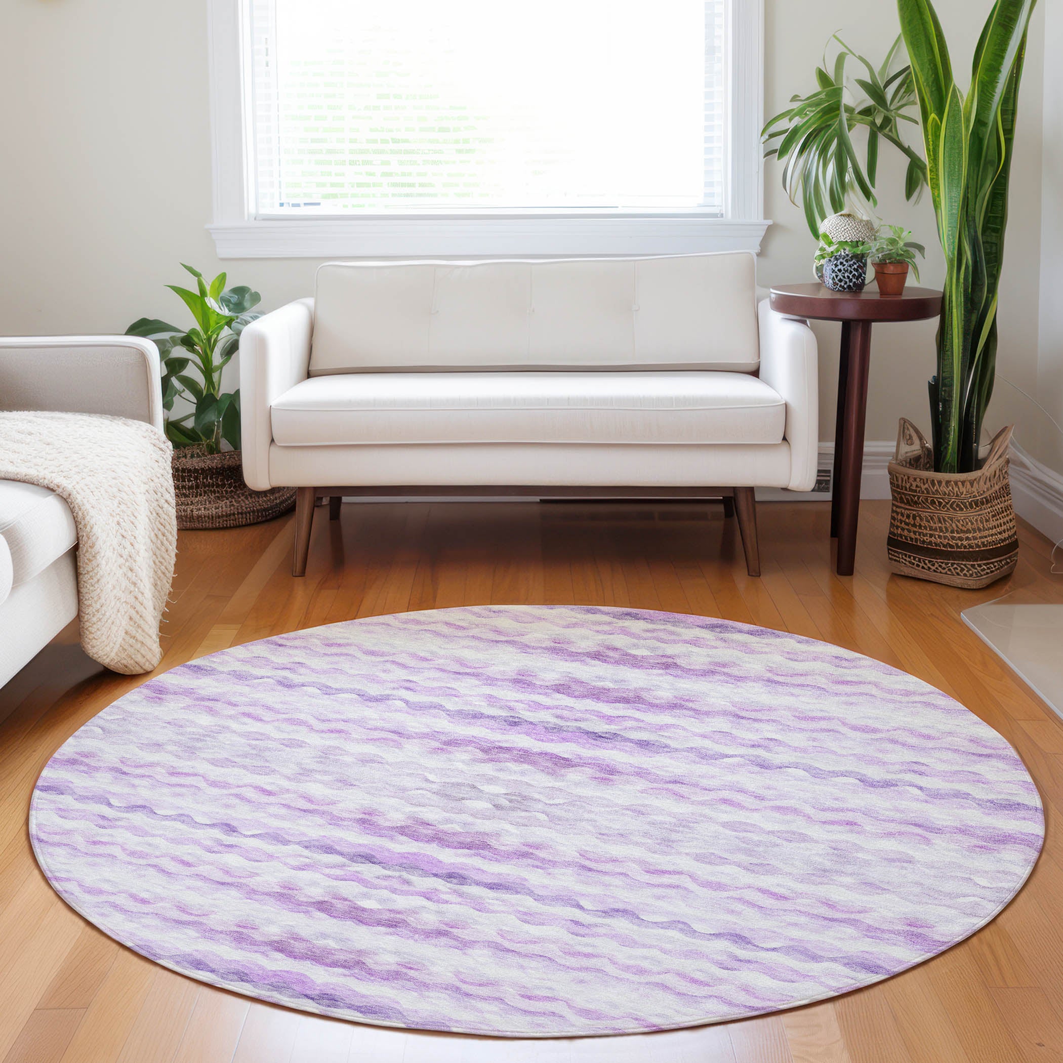 Reykjavik Machine Washable Coastal Purple Rug 8' x 8' #shape_Round