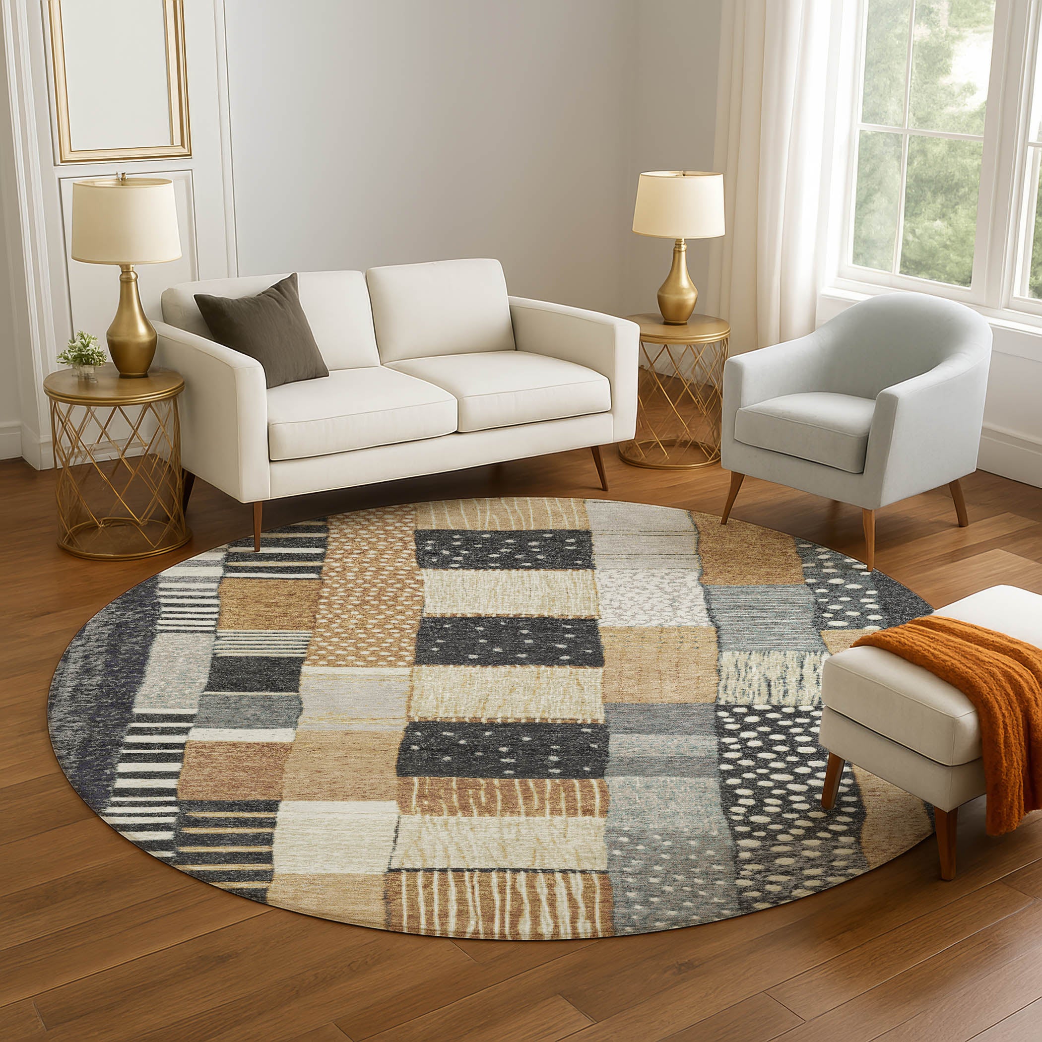 Bergen Machine Washable Transitional Black Rug 8' x 8' #shape_Round