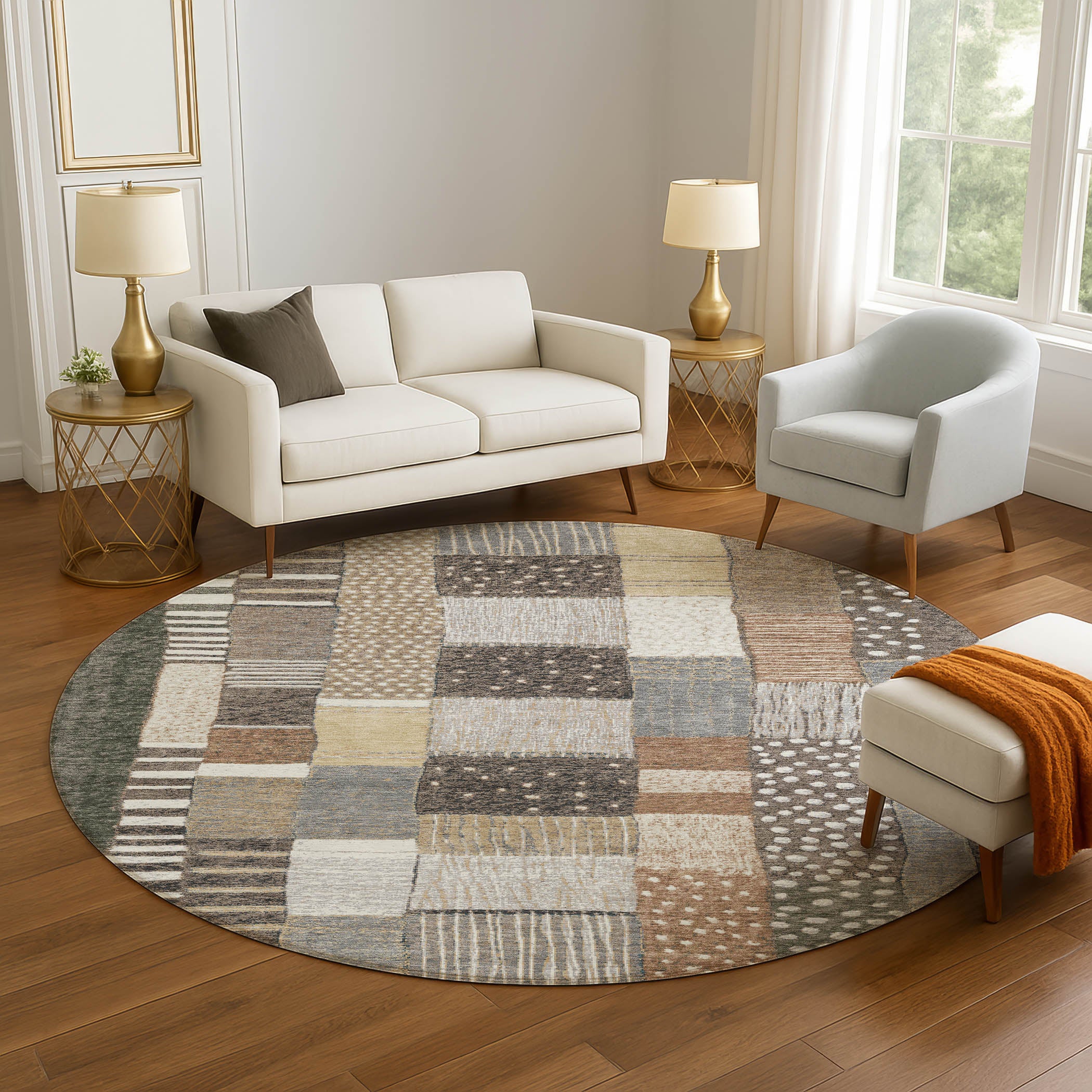 Bergen Machine Washable Transitional Brown Rug 8' x 8' #shape_Round
