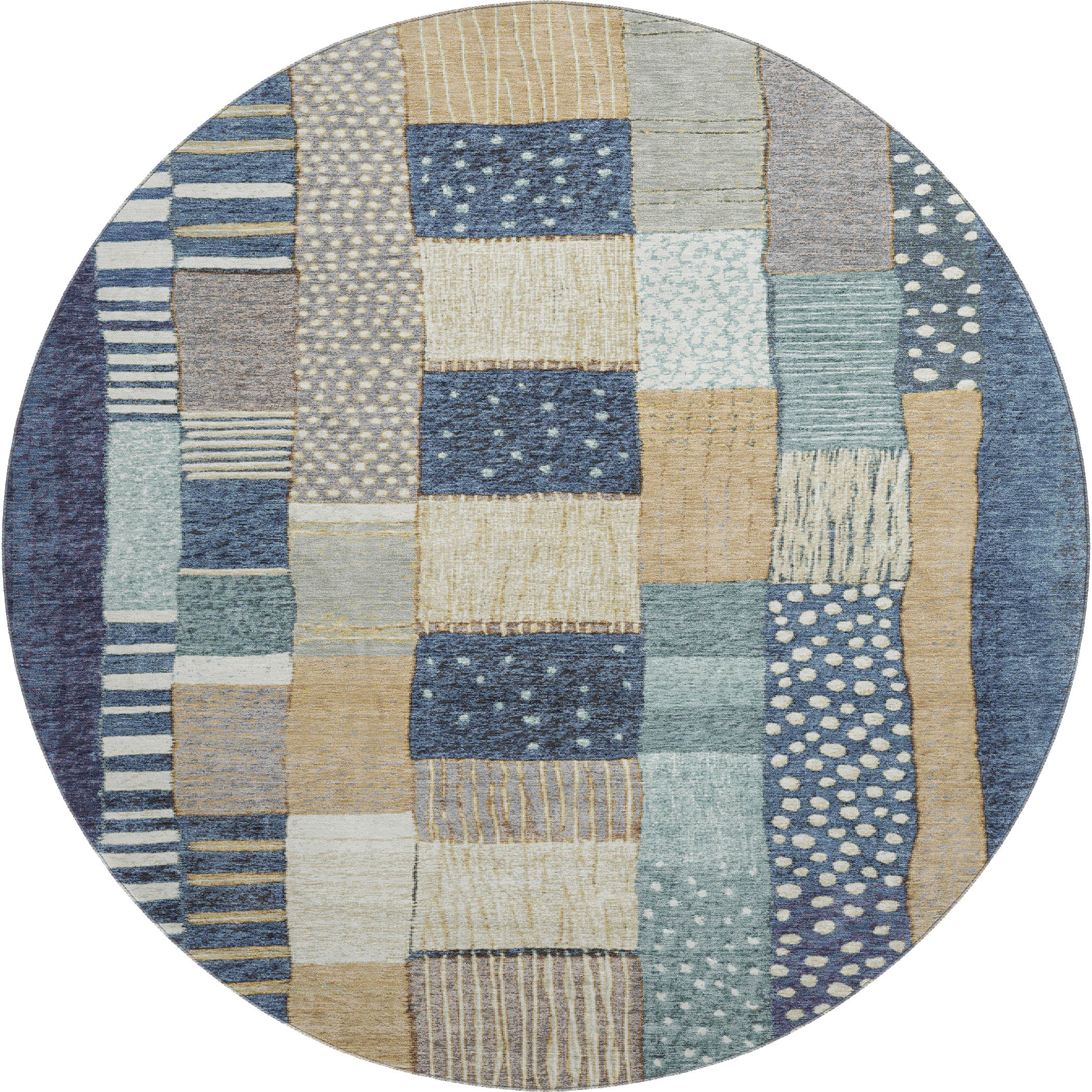 Bergen Machine Washable Transitional Navy Blue Rug 8' x 8' #shape_Round