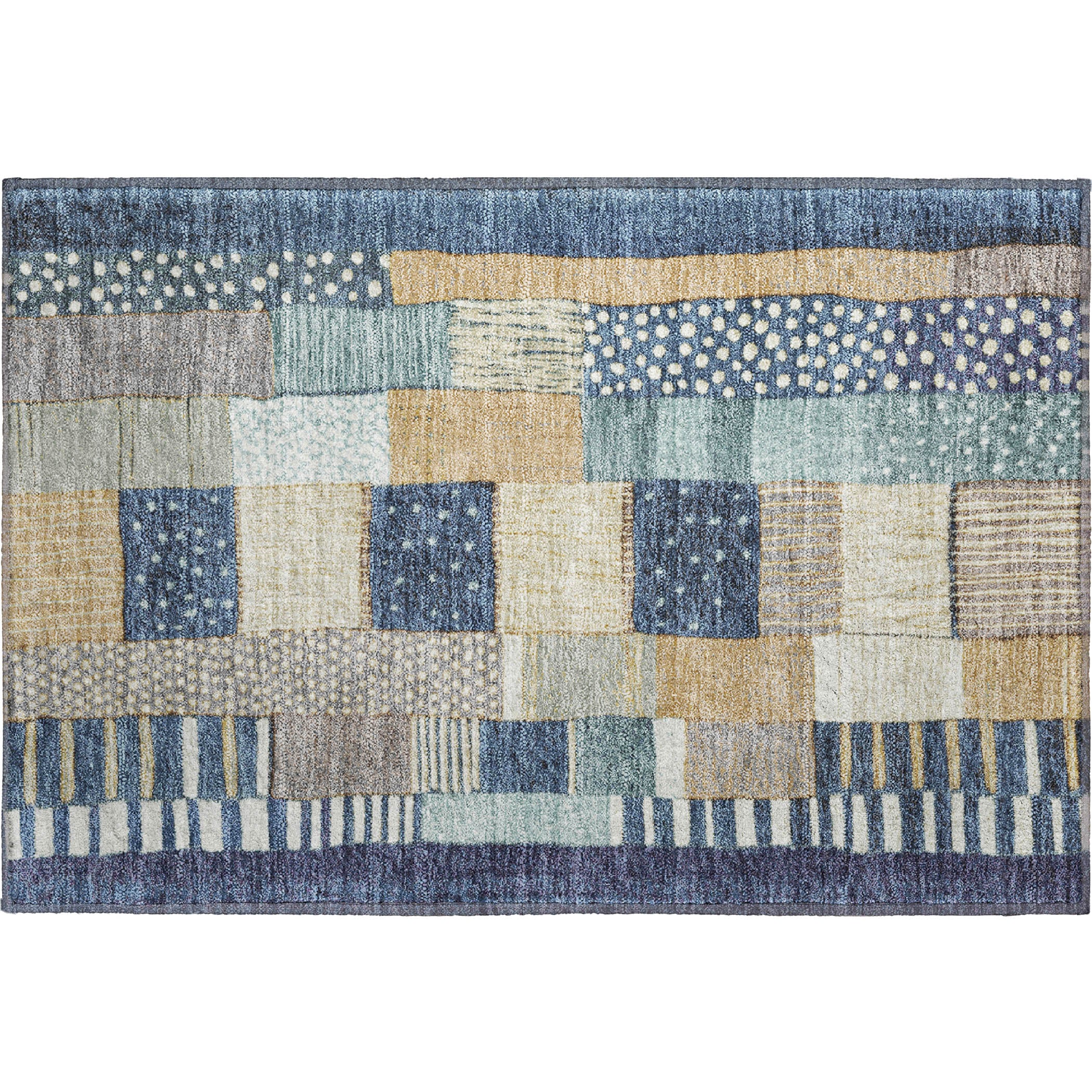 Bergen Machine Washable Transitional Navy Blue Rug 1'8" x 2'6" #shape_Rectangle