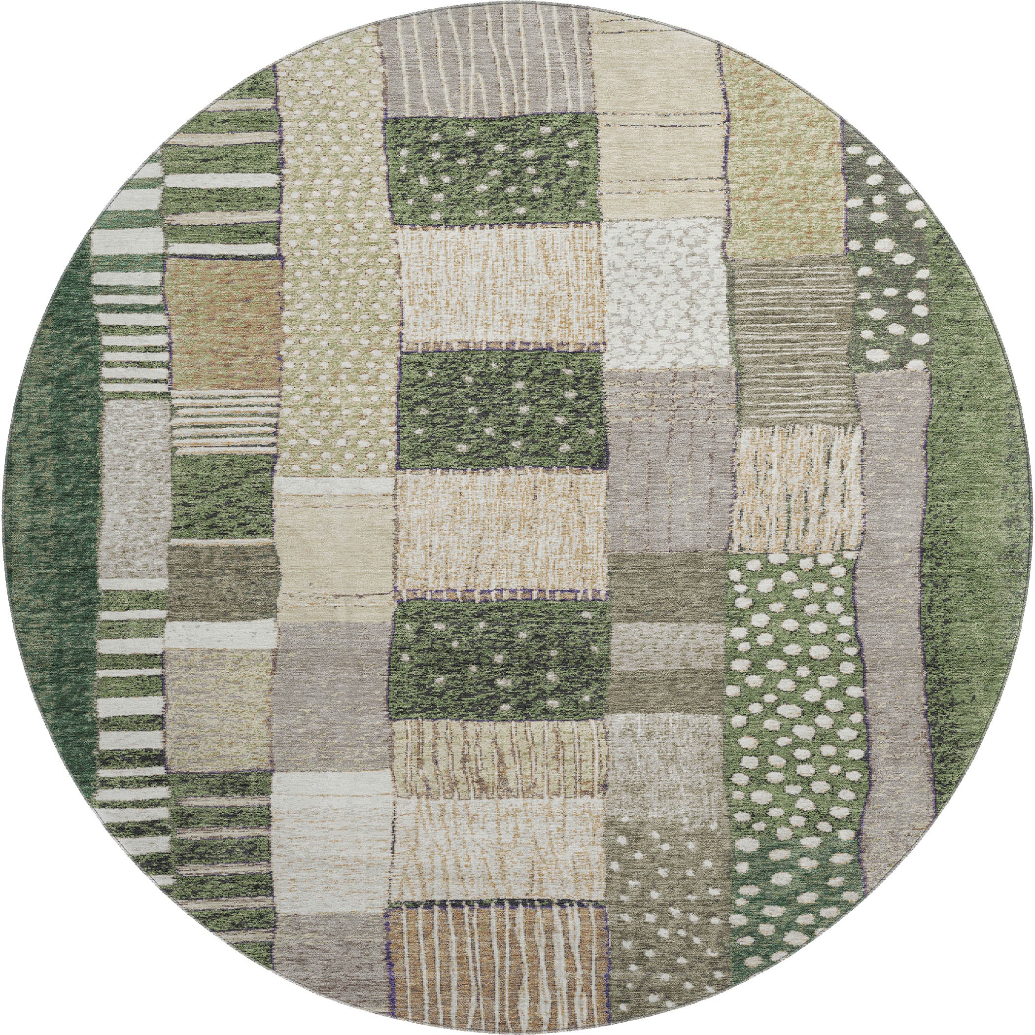 Bergen Machine Washable Transitional Olive Green Rug 8' x 8' #shape_Round