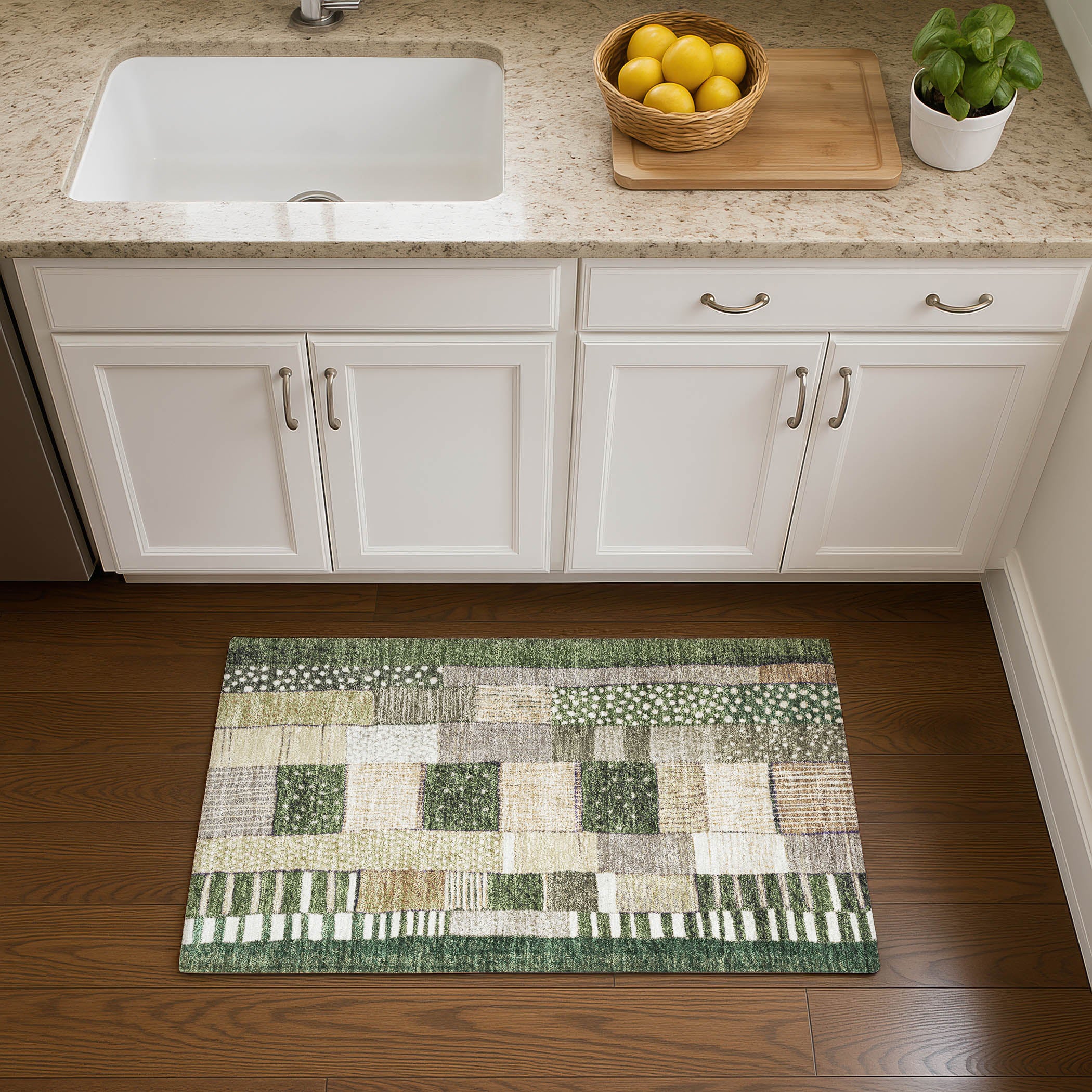 Bergen Machine Washable Transitional Olive Green Rug 1'8" x 2'6" #shape_Rectangle