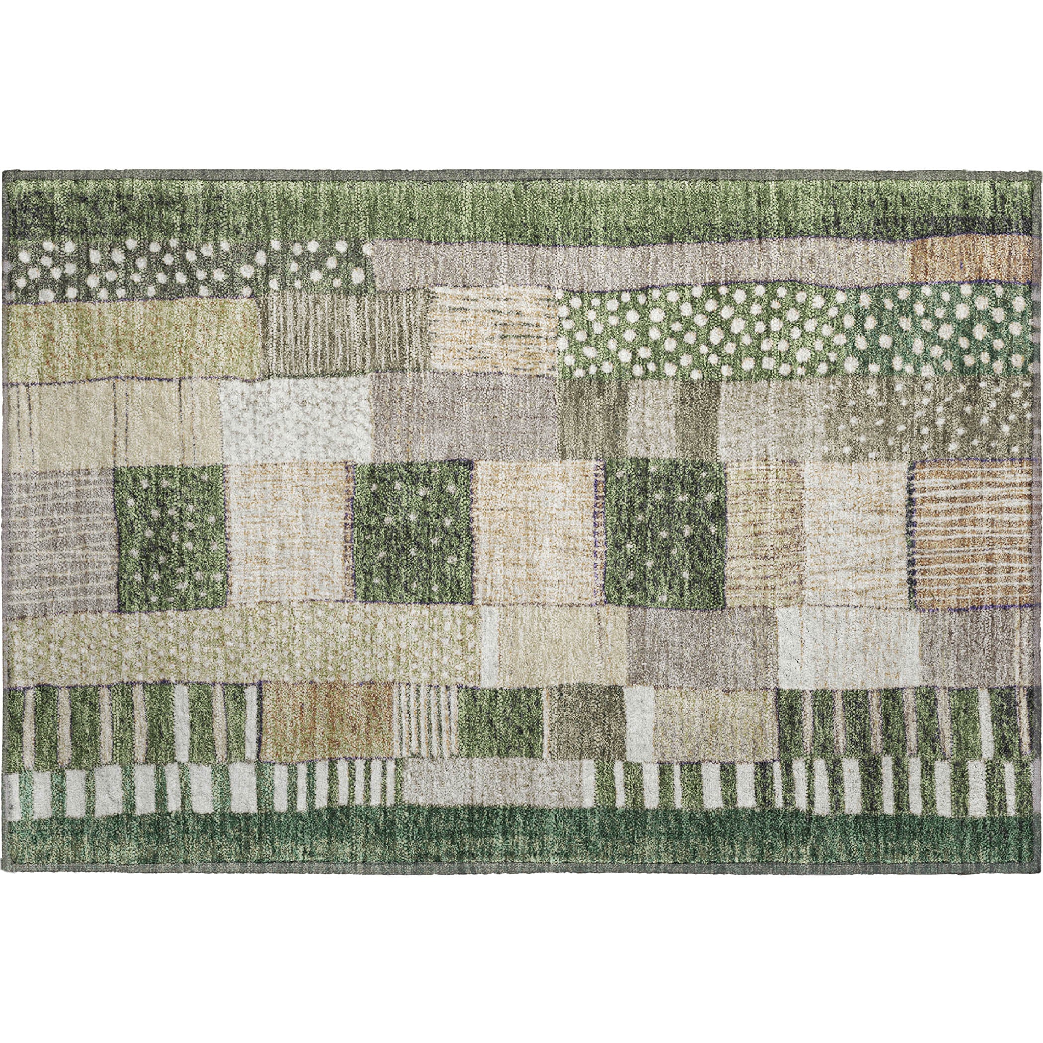 Bergen Machine Washable Transitional Olive Green Rug 1'8" x 2'6" #shape_Rectangle