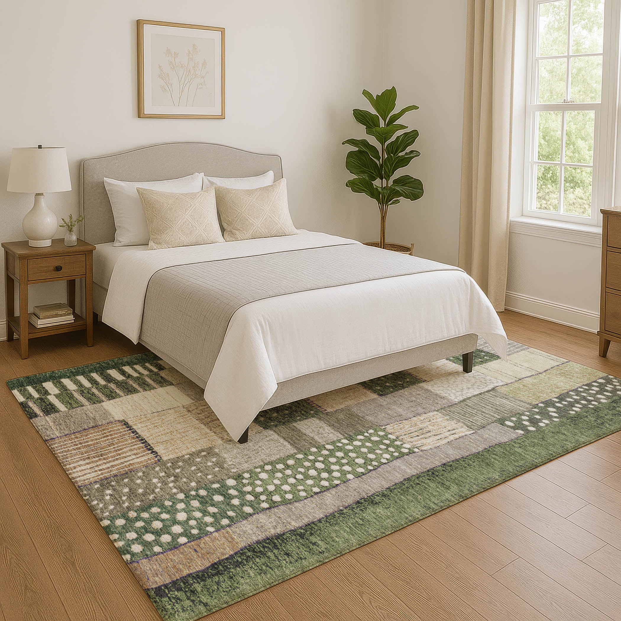 Bergen Machine Washable Transitional Olive Green Rug 2'6" x 3'10" #shape_Rectangle