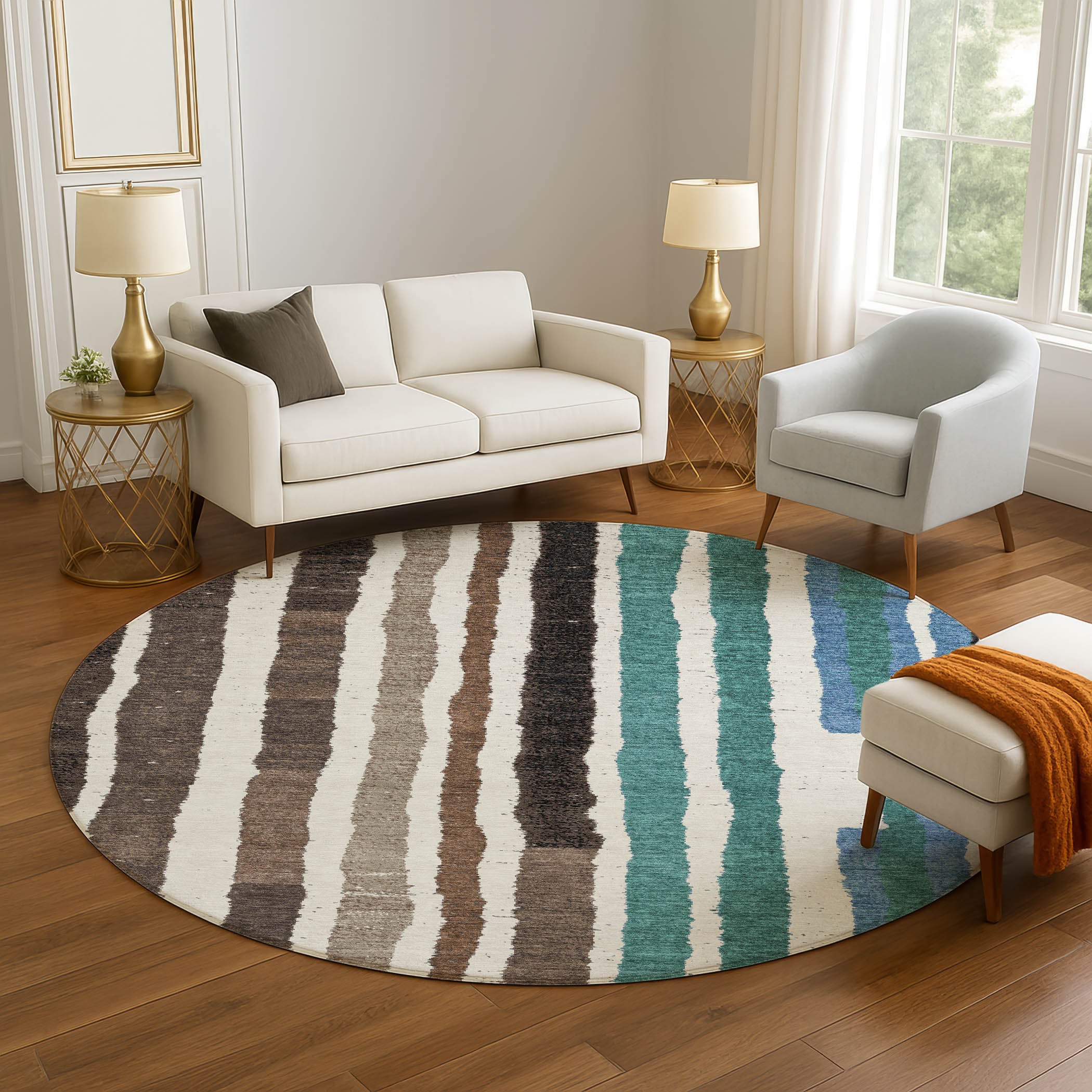 Kotor Machine Washable Transitional Brown Rug 8' x 8' #shape_Round
