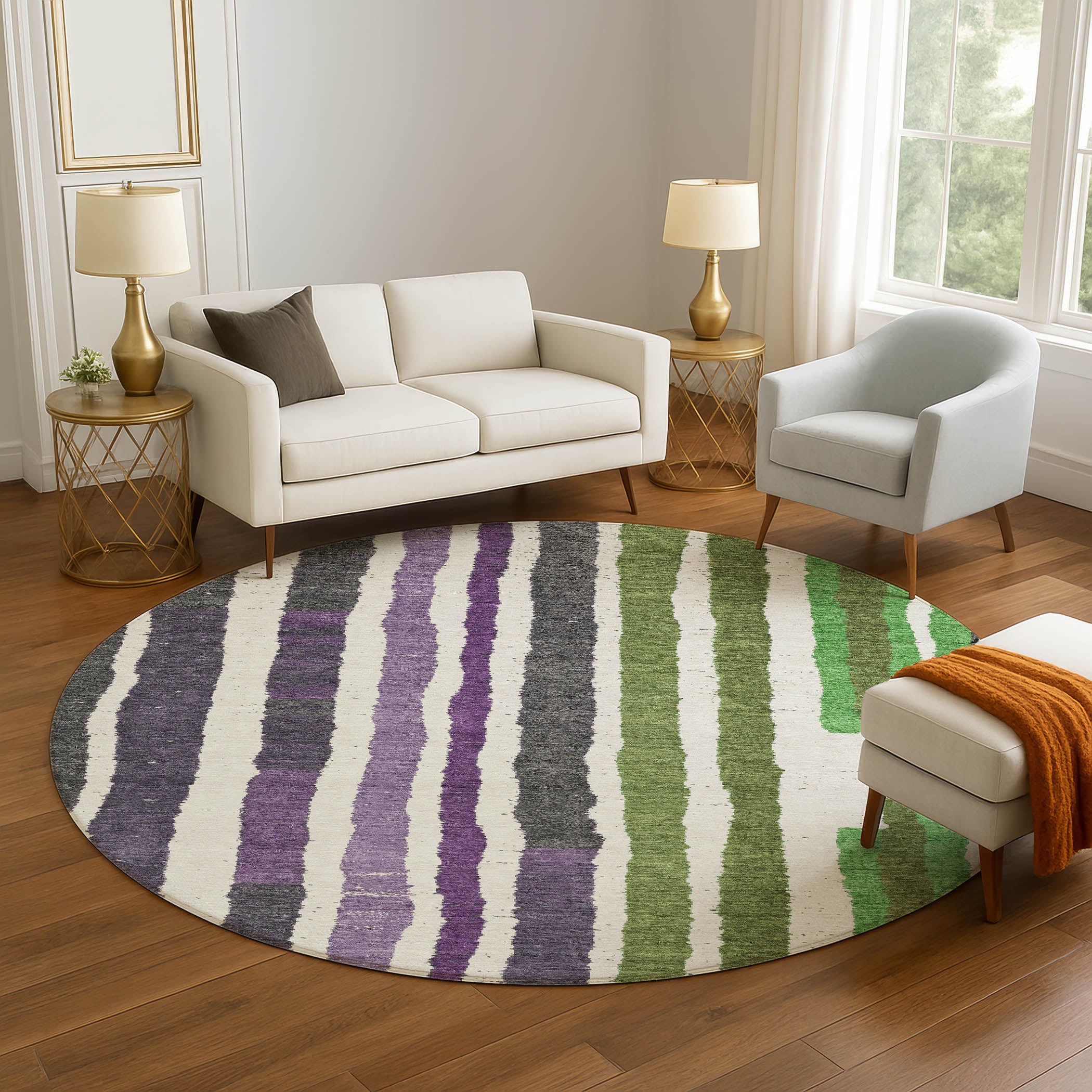Kotor Machine Washable Transitional Gray Rug 8' x 8' #shape_Round