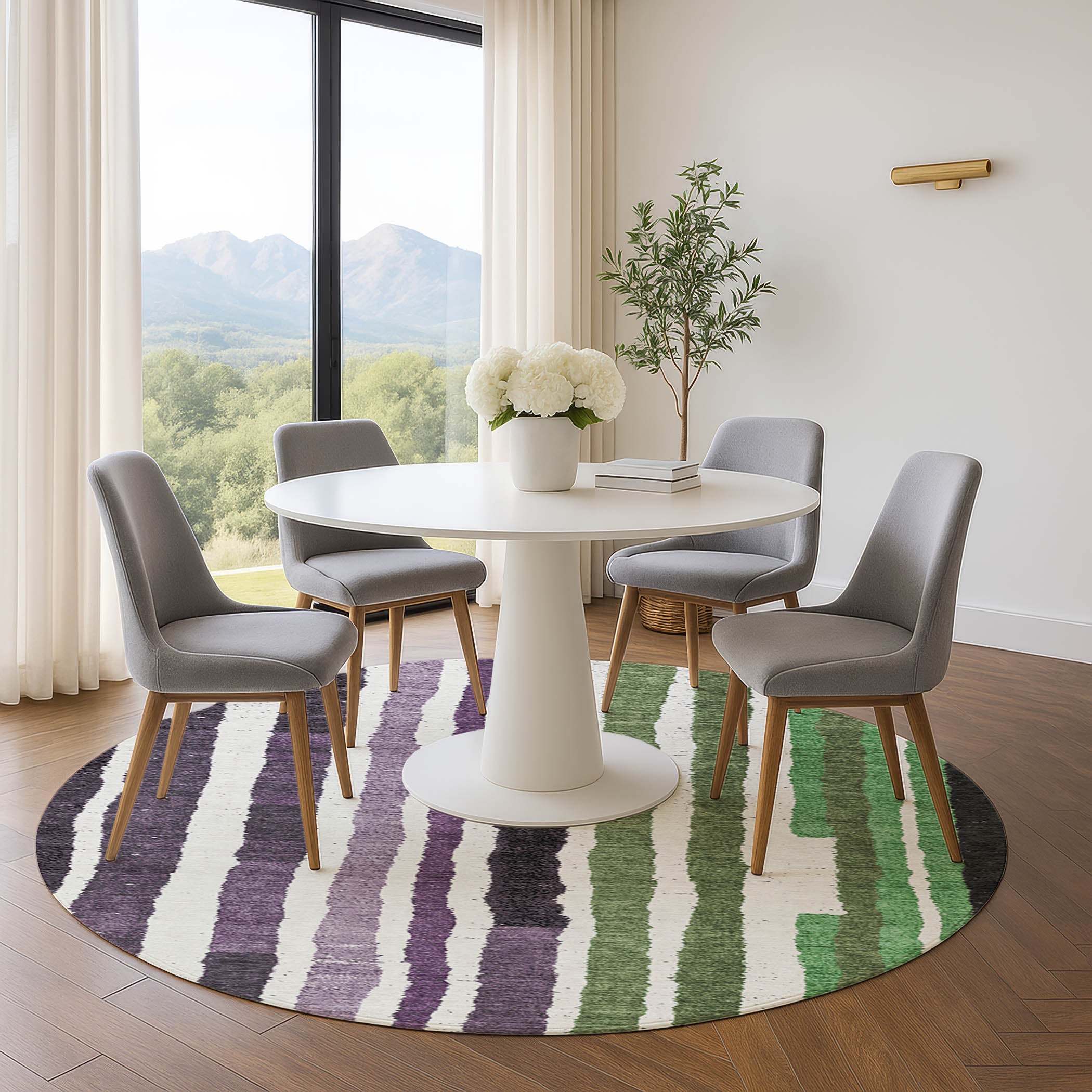 Kotor Machine Washable Transitional Purple Rug 8' x 8' #shape_Round