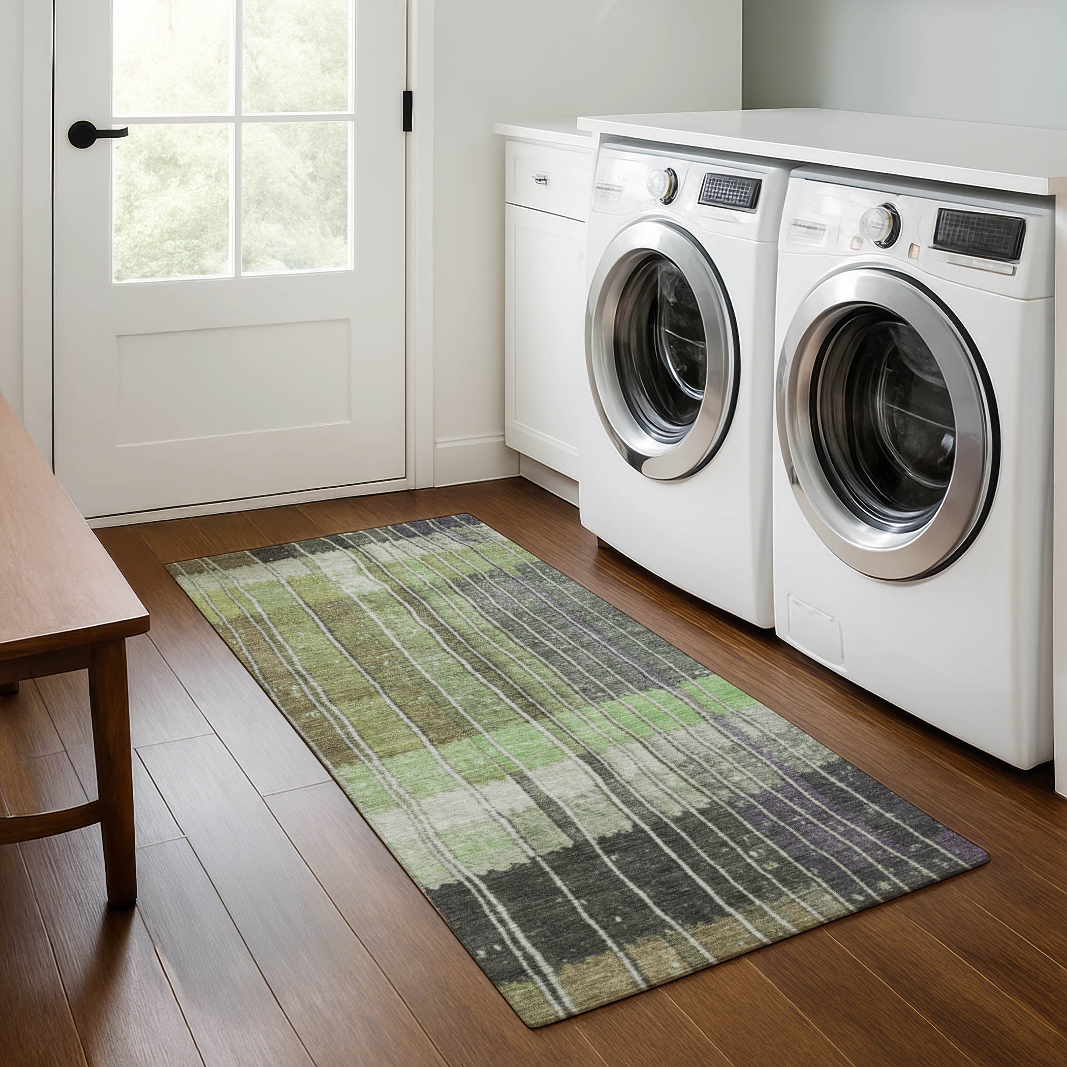 Kotor Machine Washable Transitional Aloe Green Rug 2'3" x 7'6" #shape_Runner