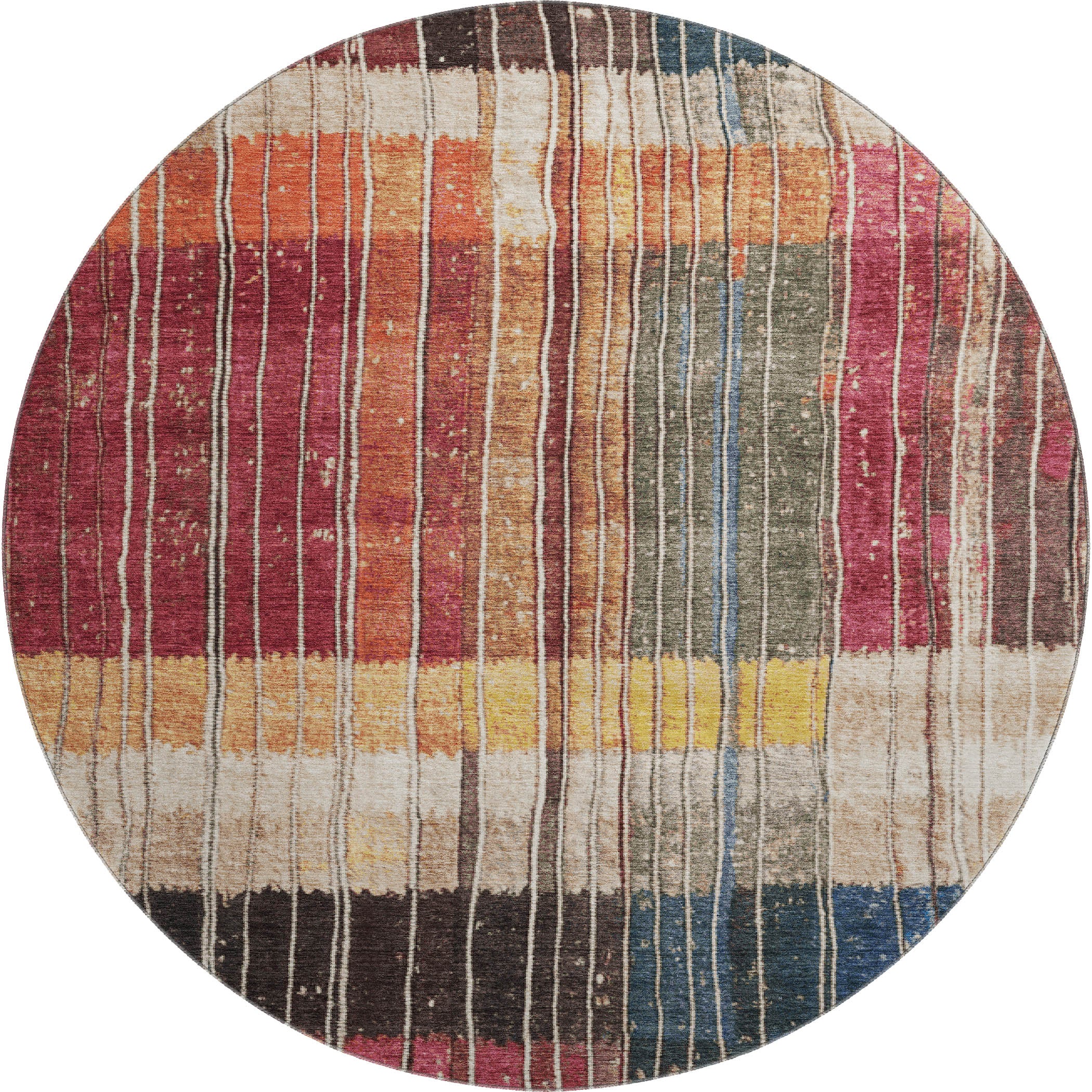 Kotor Machine Washable Transitional Beige Brown Rug 8' x 8' #shape_Round