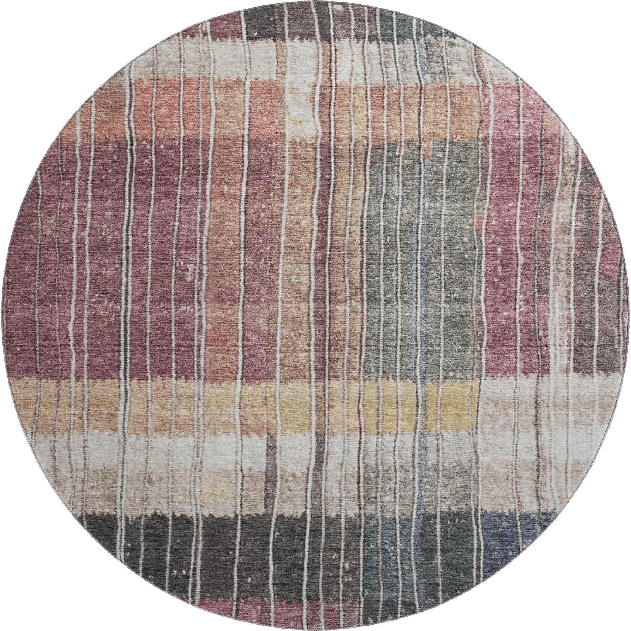 Kotor Machine Washable Transitional Mauve Pink Rug 8' x 8' #shape_Round