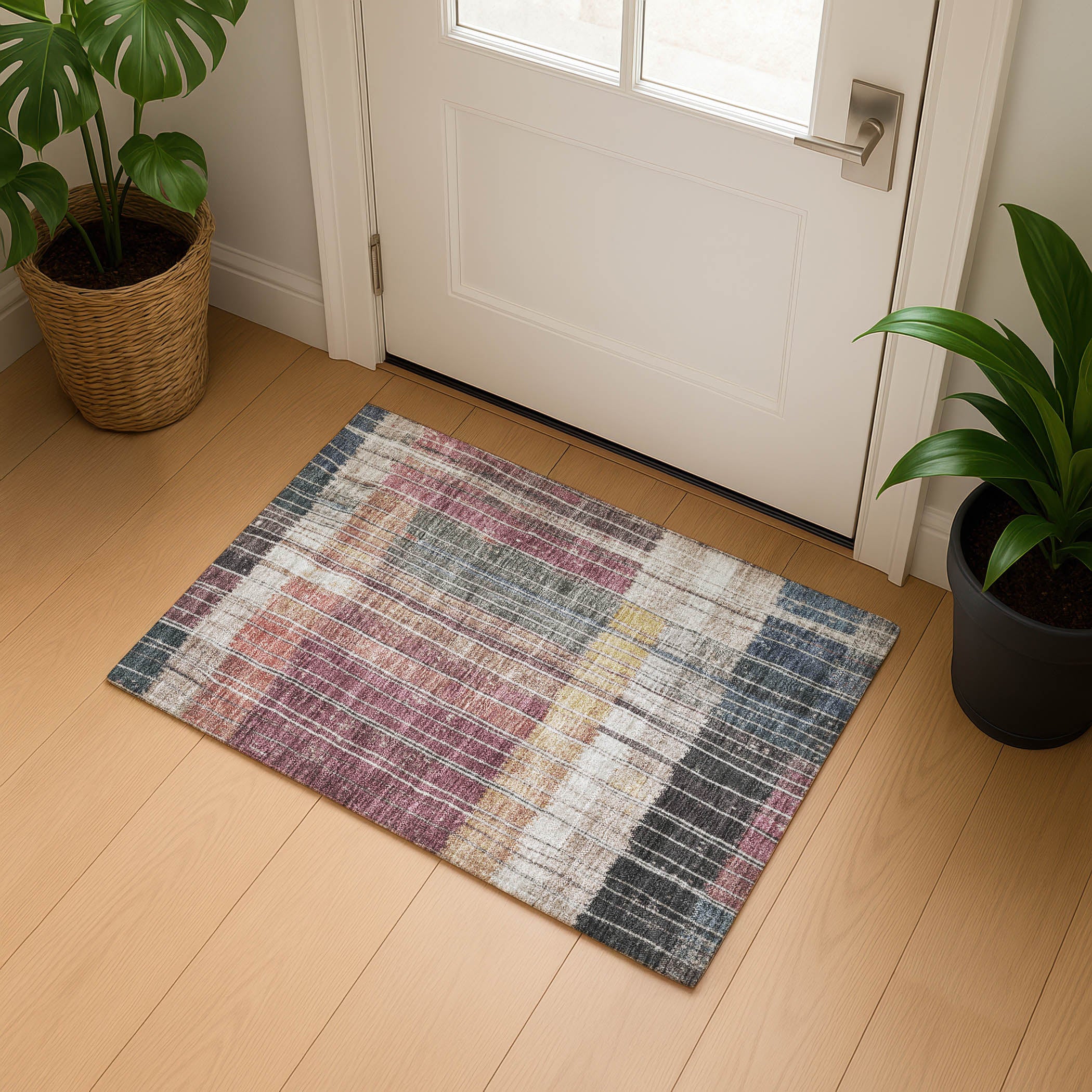 Kotor Machine Washable Transitional Mauve Pink Rug 1'8" x 2'6" #shape_Rectangle