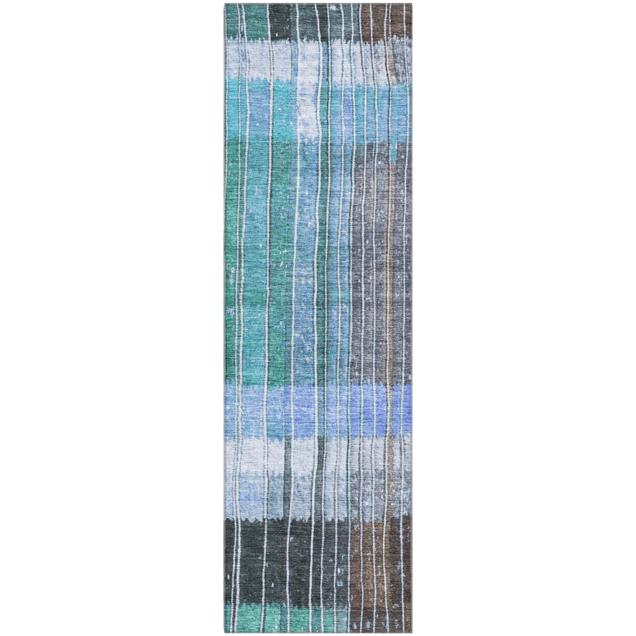 Kotor Machine Washable Transitional Teal Rug 2'3" x 7'6" #shape_Runner