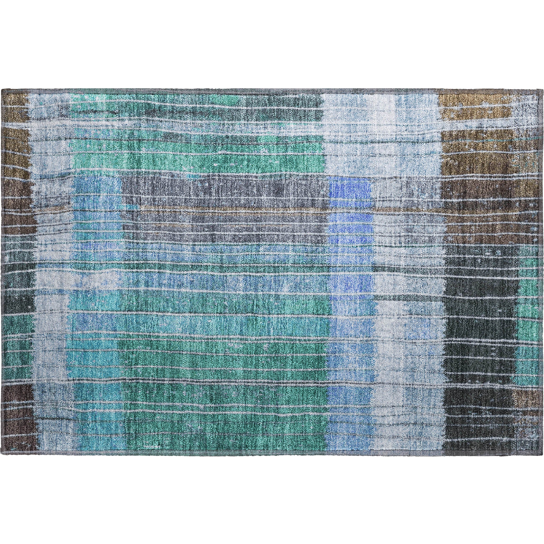 Kotor Machine Washable Transitional Teal Rug 1'8" x 2'6" #shape_Rectangle