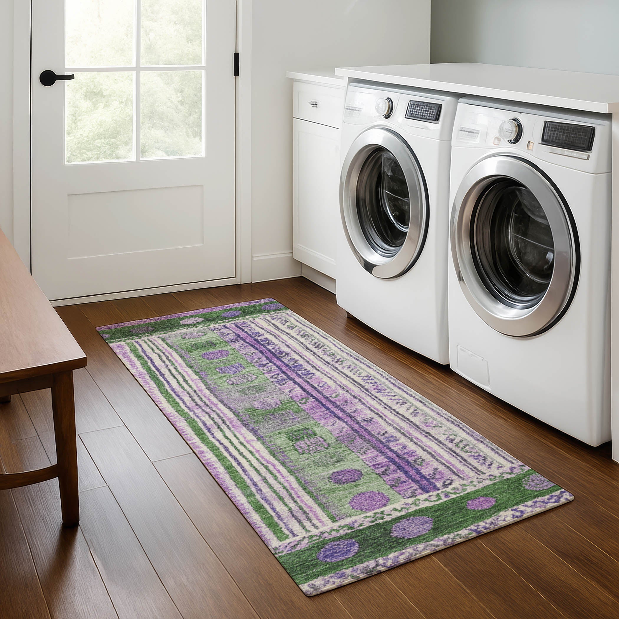 Baku Machine Washable Transitional Green Rug 2'3" x 7'6" #shape_Runner