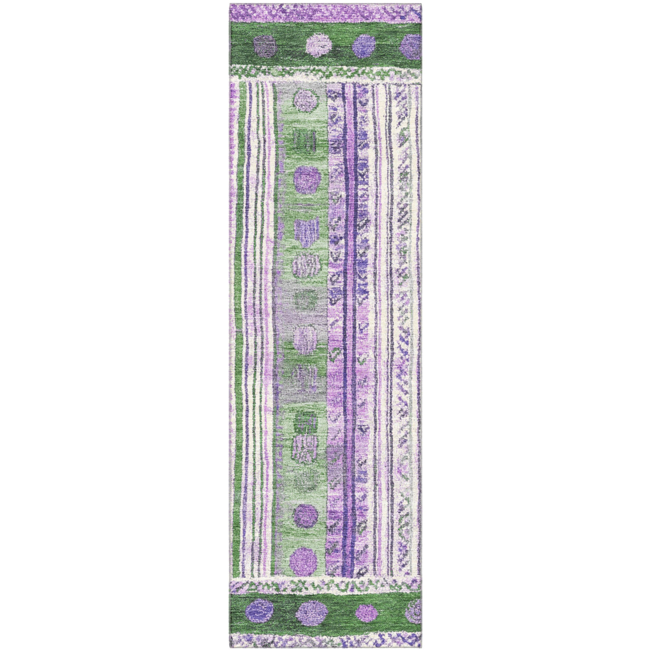Baku Machine Washable Transitional Green Rug 2'3" x 7'6" #shape_Runner