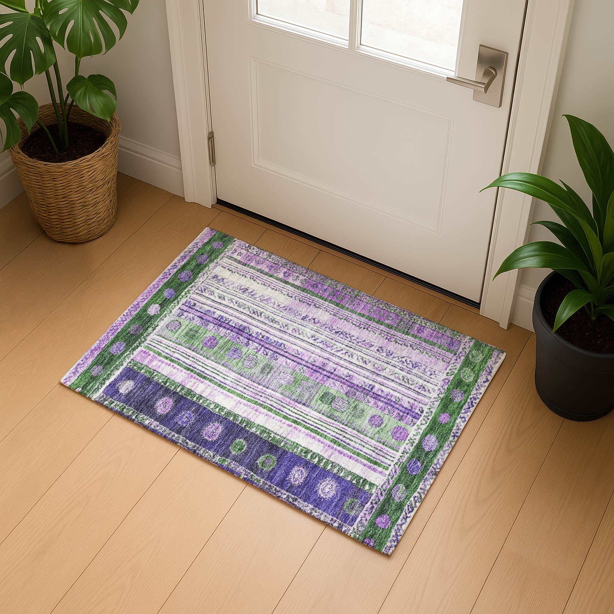 Baku Machine Washable Transitional Green Rug 1'8" x 2'6" #shape_Rectangle