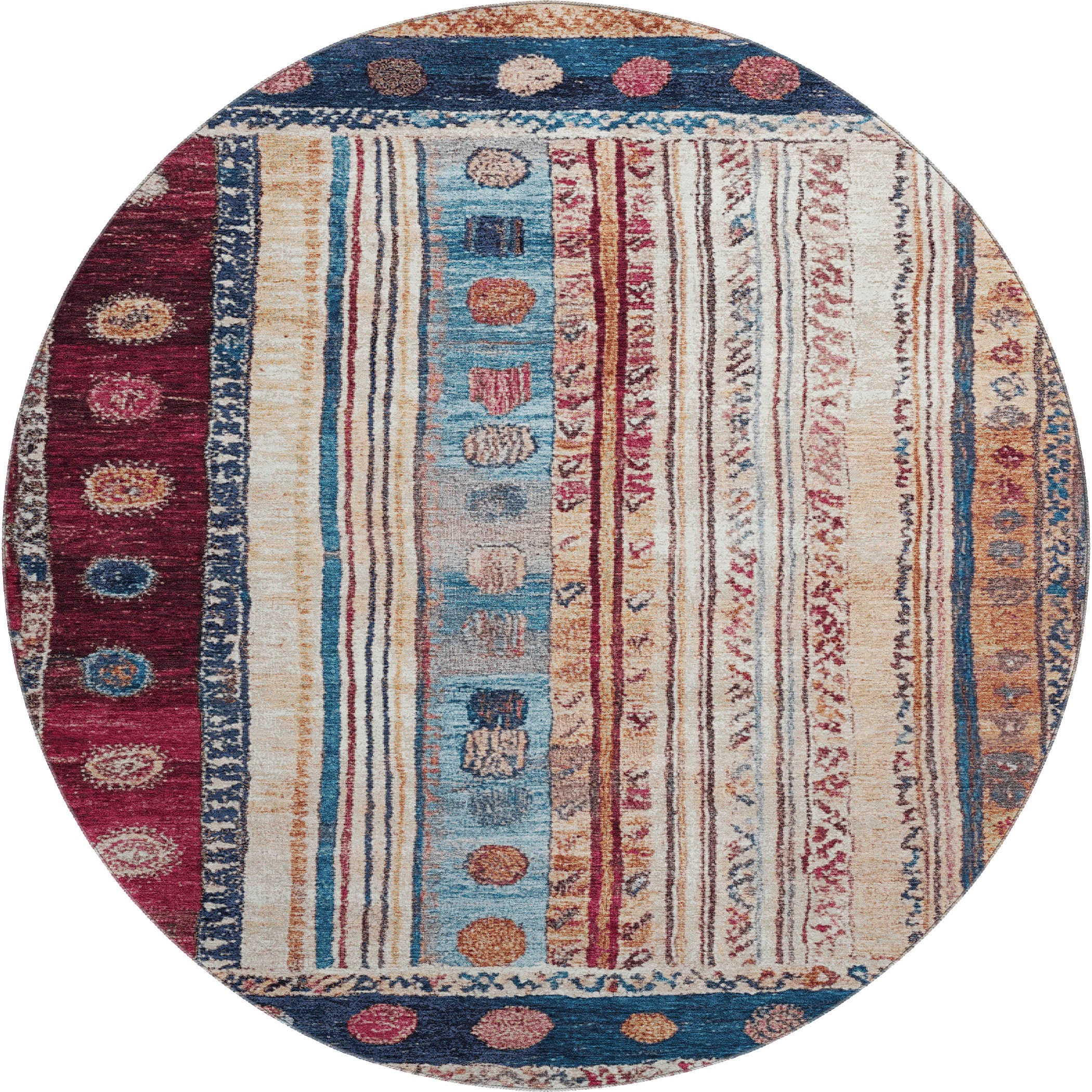 Baku Machine Washable Transitional Navy Blue Rug 8' x 8' #shape_Round