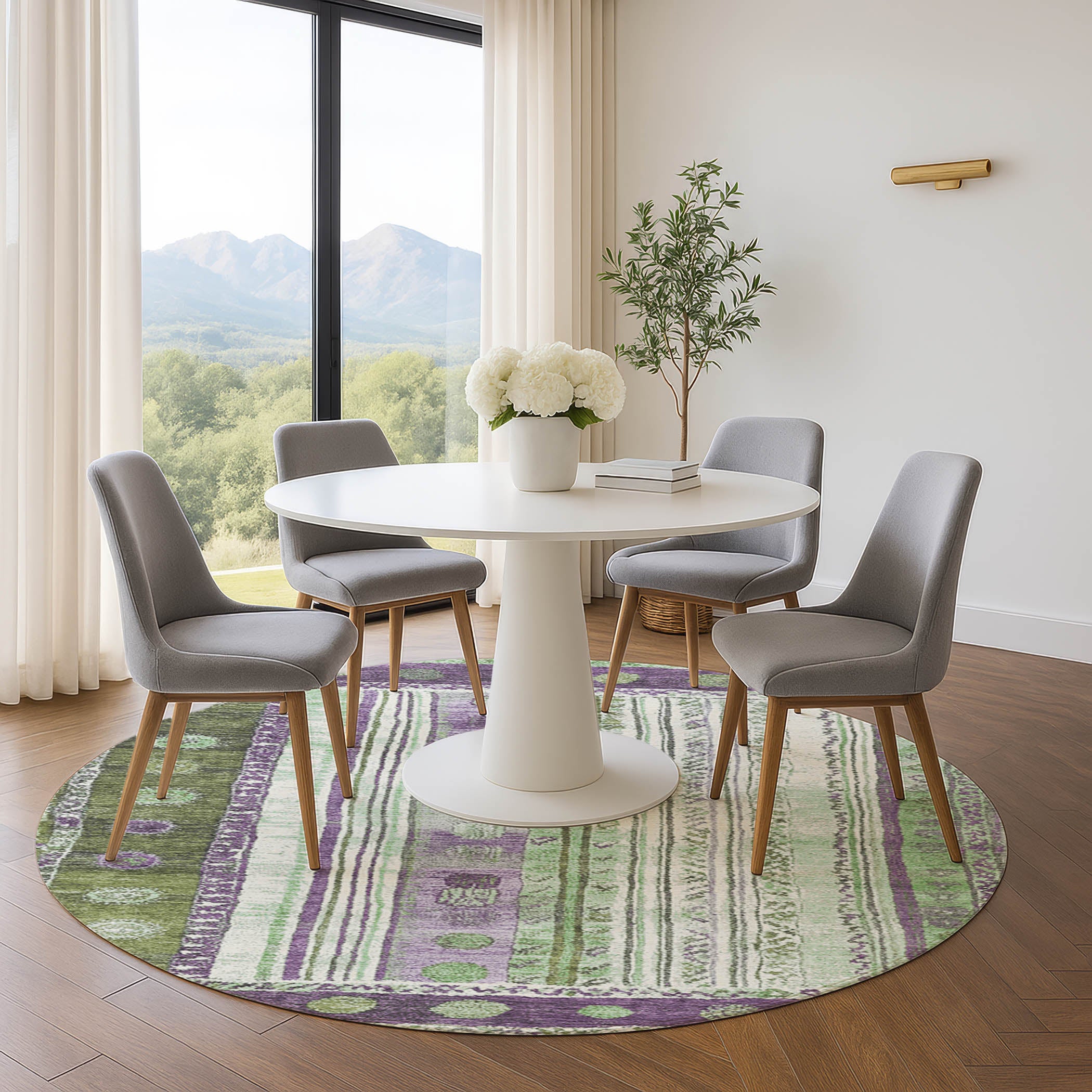 Baku Machine Washable Transitional Purple Rug 8' x 8' #shape_Round