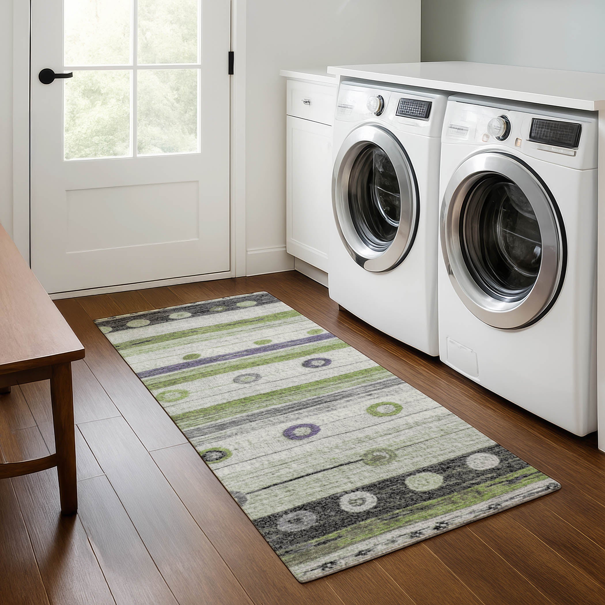 Kathmandu Machine Washable Transitional Aloe Green Rug 2'3" x 7'6" #shape_Runner