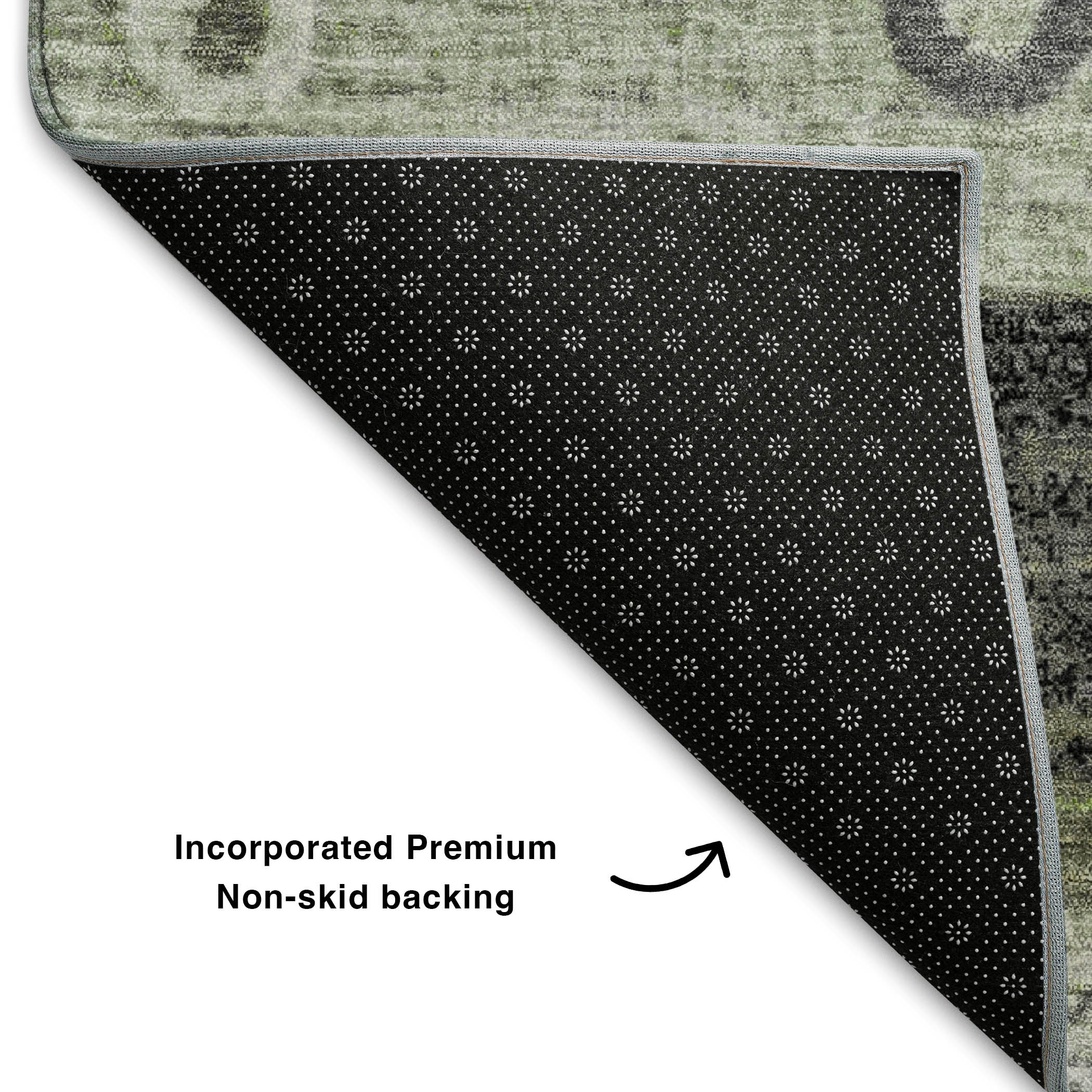 Kathmandu Machine Washable Transitional Aloe Green Rug 1'8" x 2'6" #shape_Rectangle
