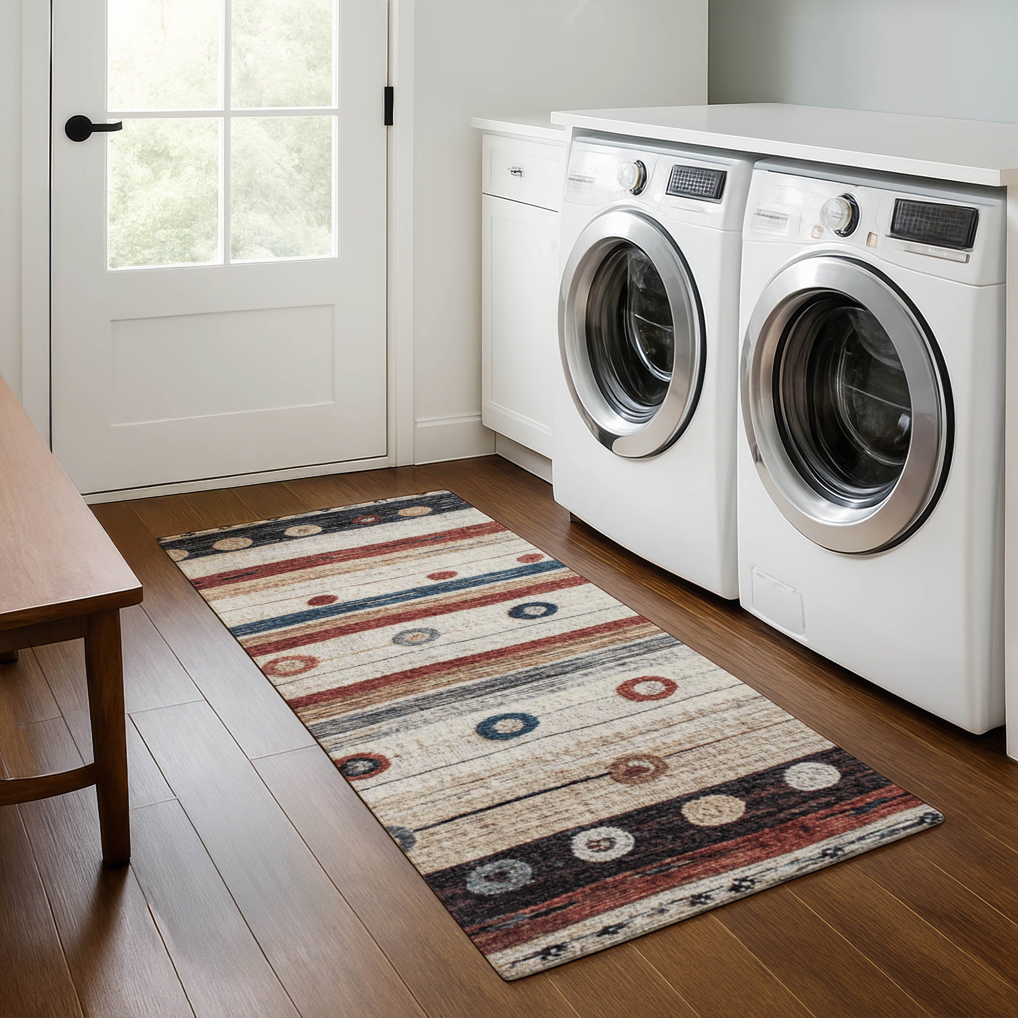 Kathmandu Machine Washable Transitional Beige Brown Rug 2'3" x 7'6" #shape_Runner