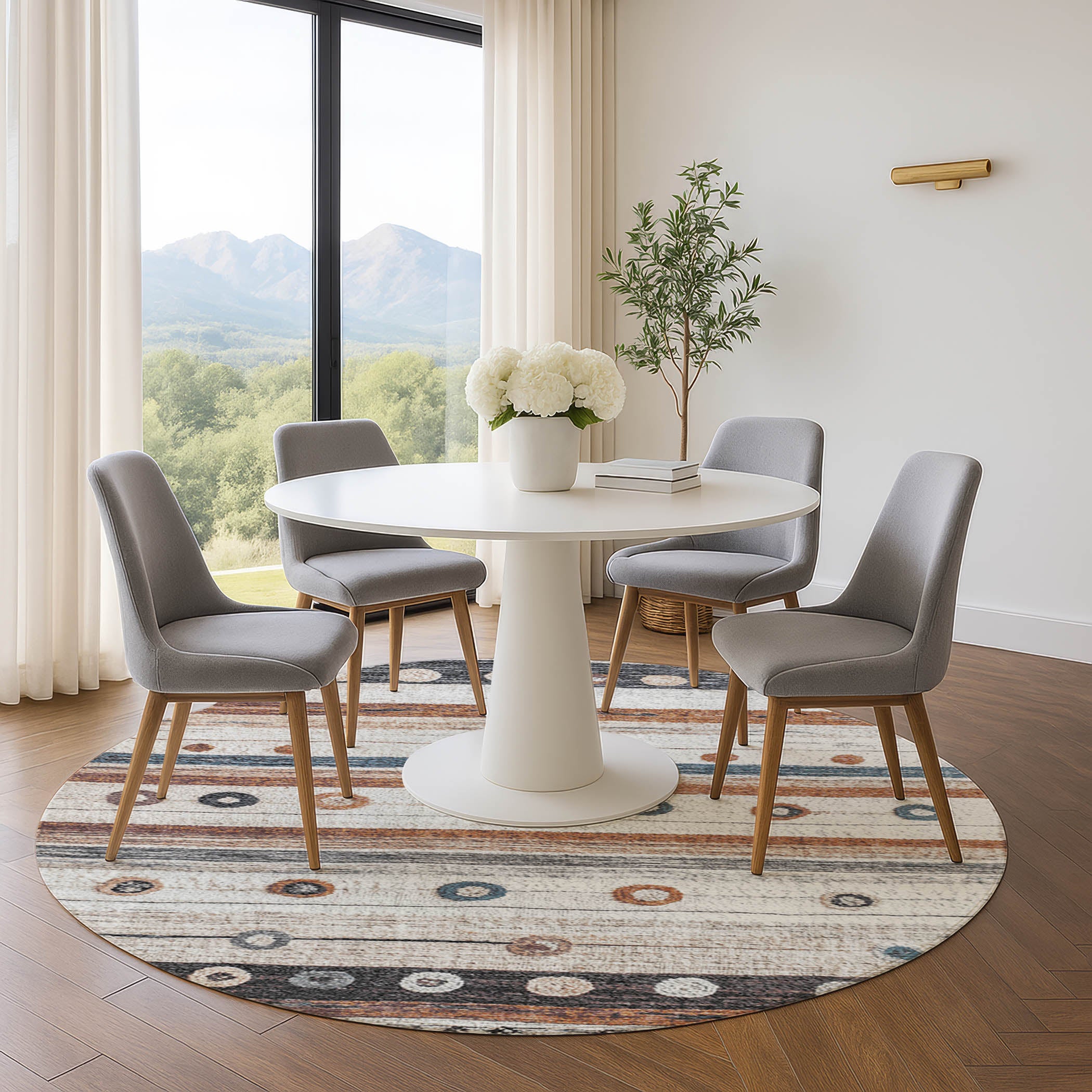 Kathmandu Machine Washable Transitional Copper Orange Rug 8' x 8' #shape_Round