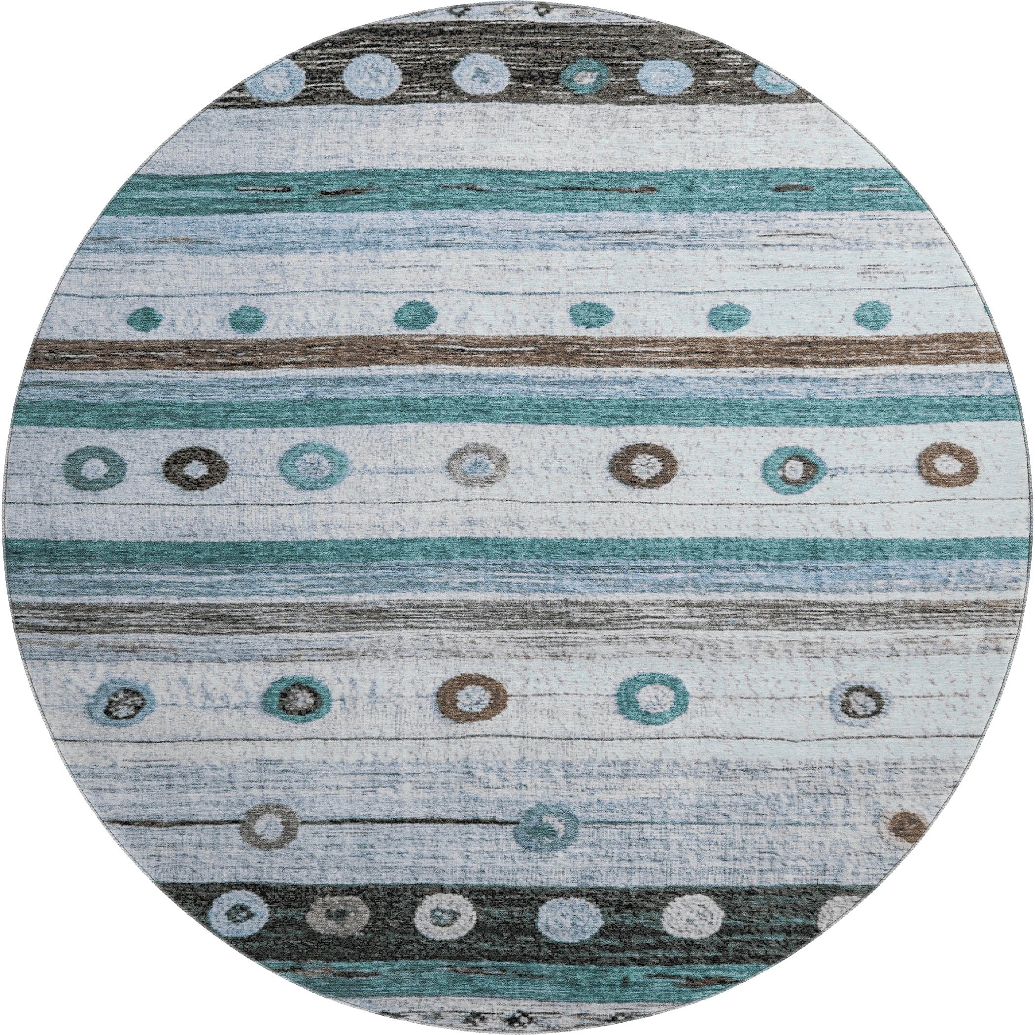 Kathmandu Machine Washable Transitional Teal Rug 8' x 8' #shape_Round