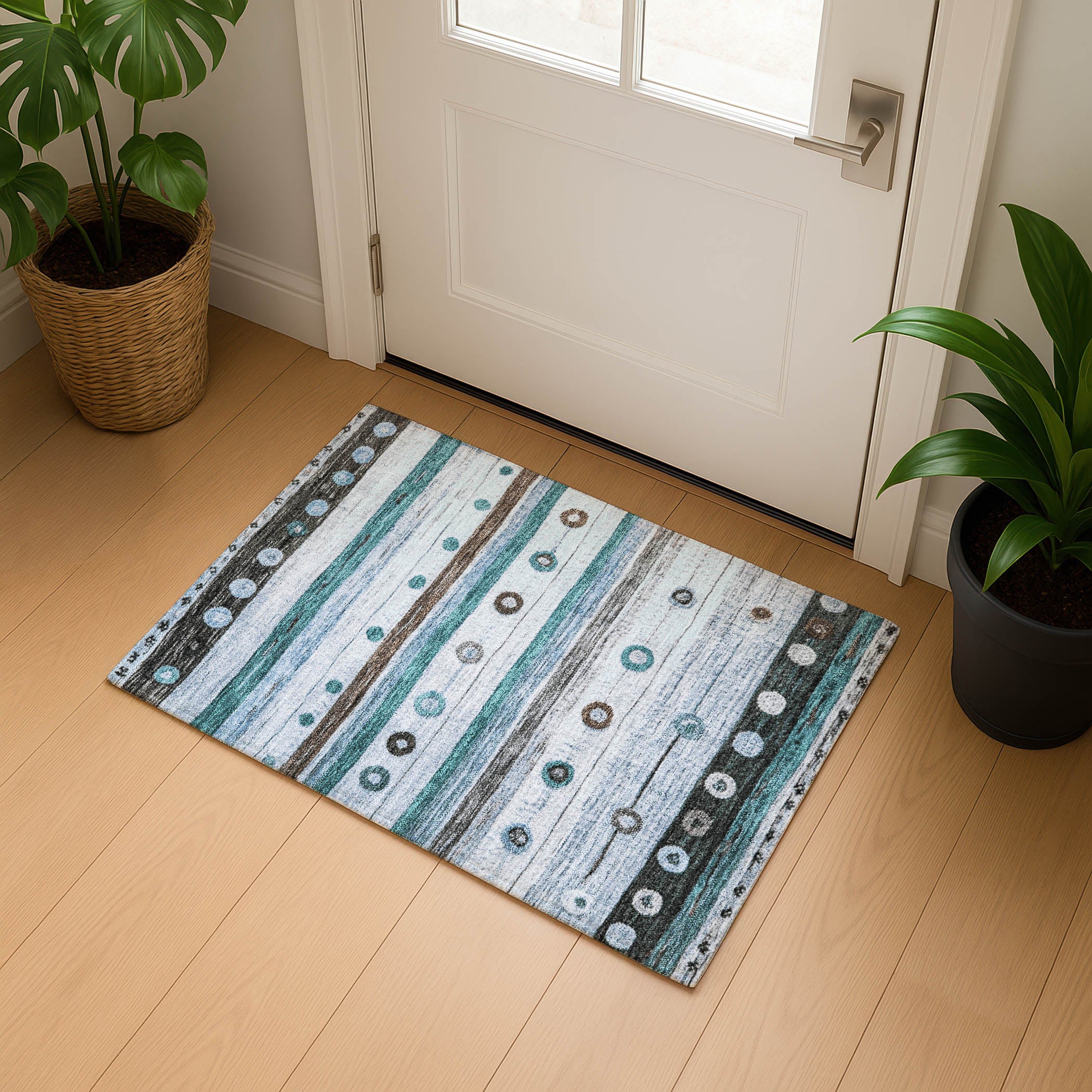 Kathmandu Machine Washable Transitional Teal Rug 1'8" x 2'6" #shape_Rectangle