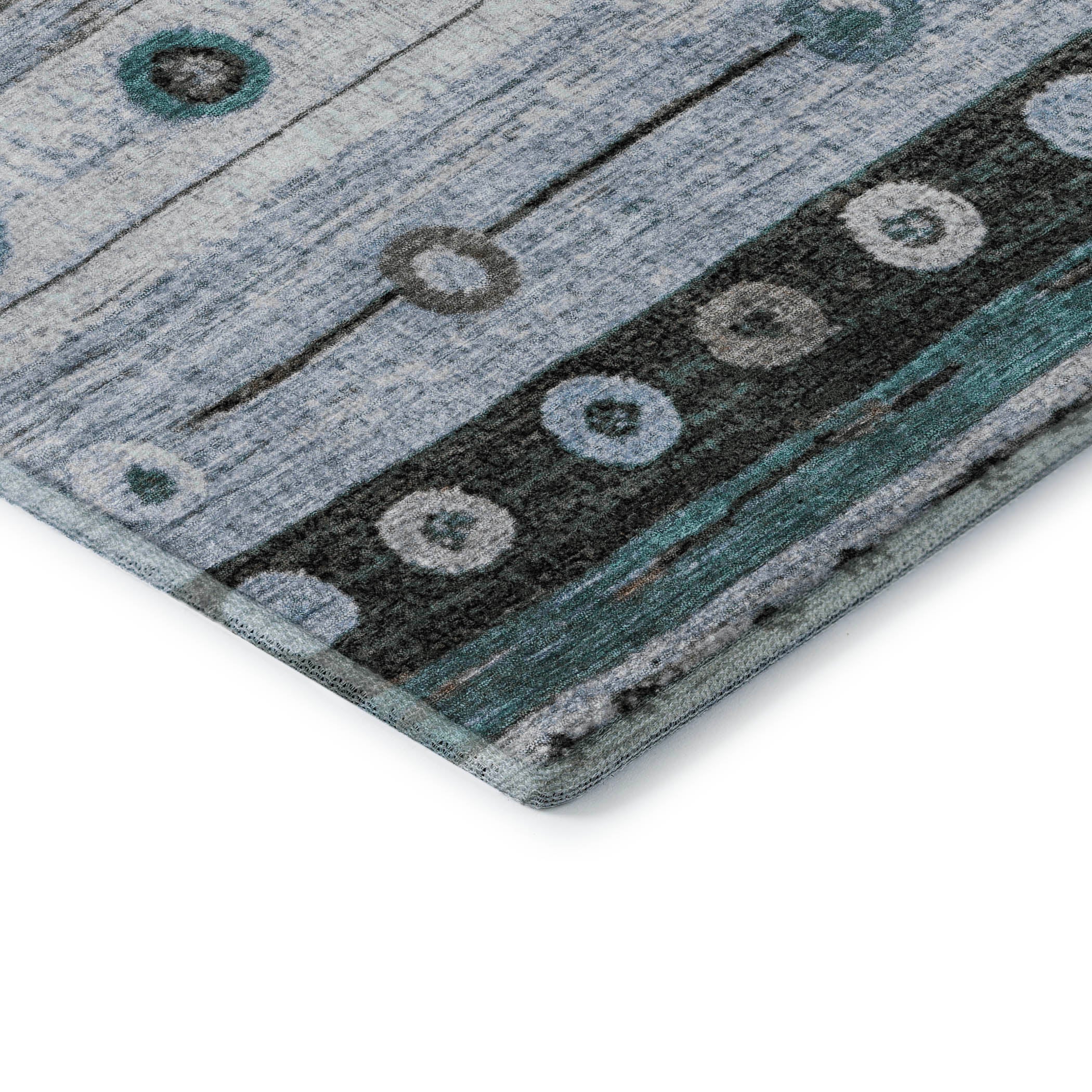 Kathmandu Machine Washable Transitional Teal Rug 1'8" x 2'6" #shape_Rectangle