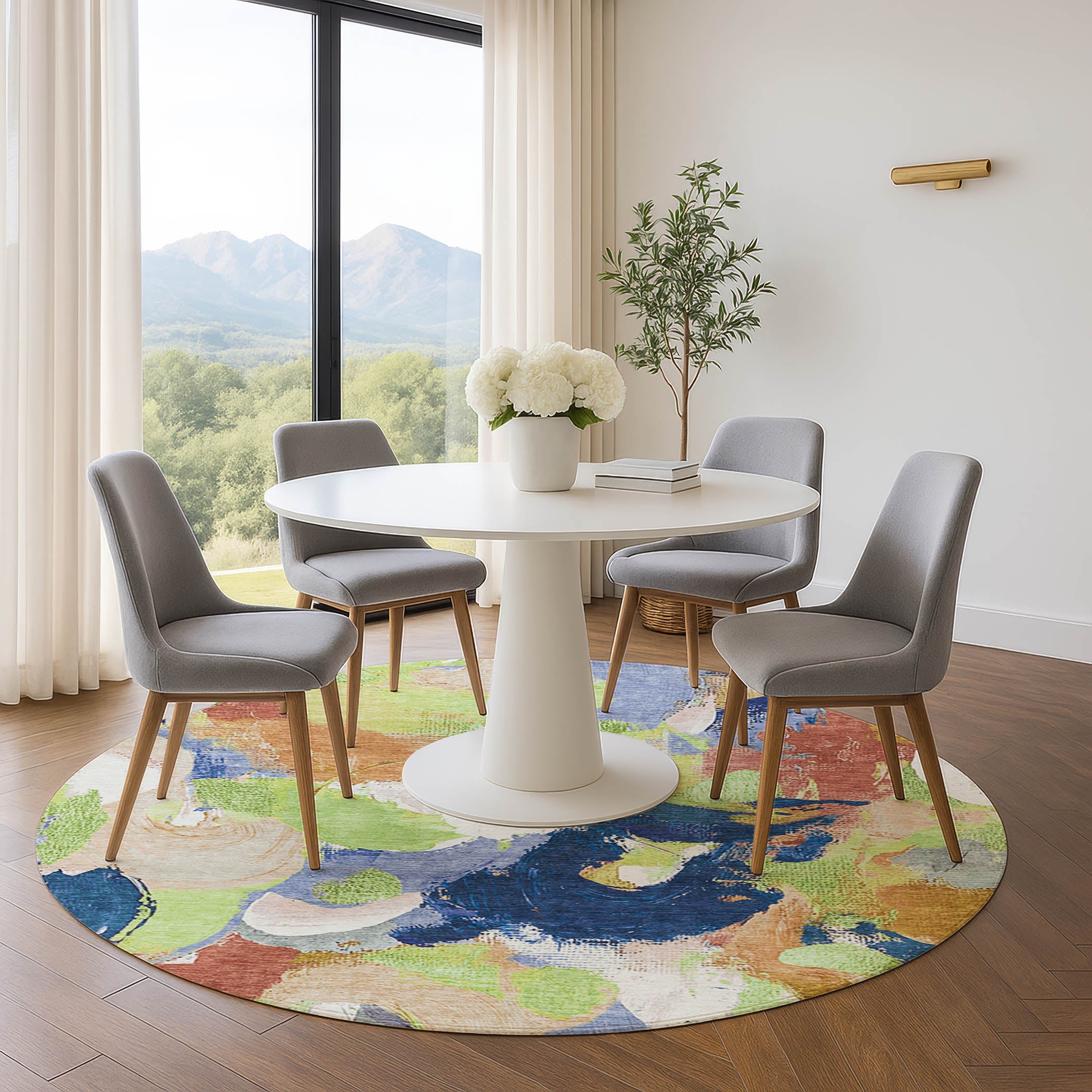 Tallinn Machine Washable Transitional Aloe Green Rug 8' x 8' #shape_Round