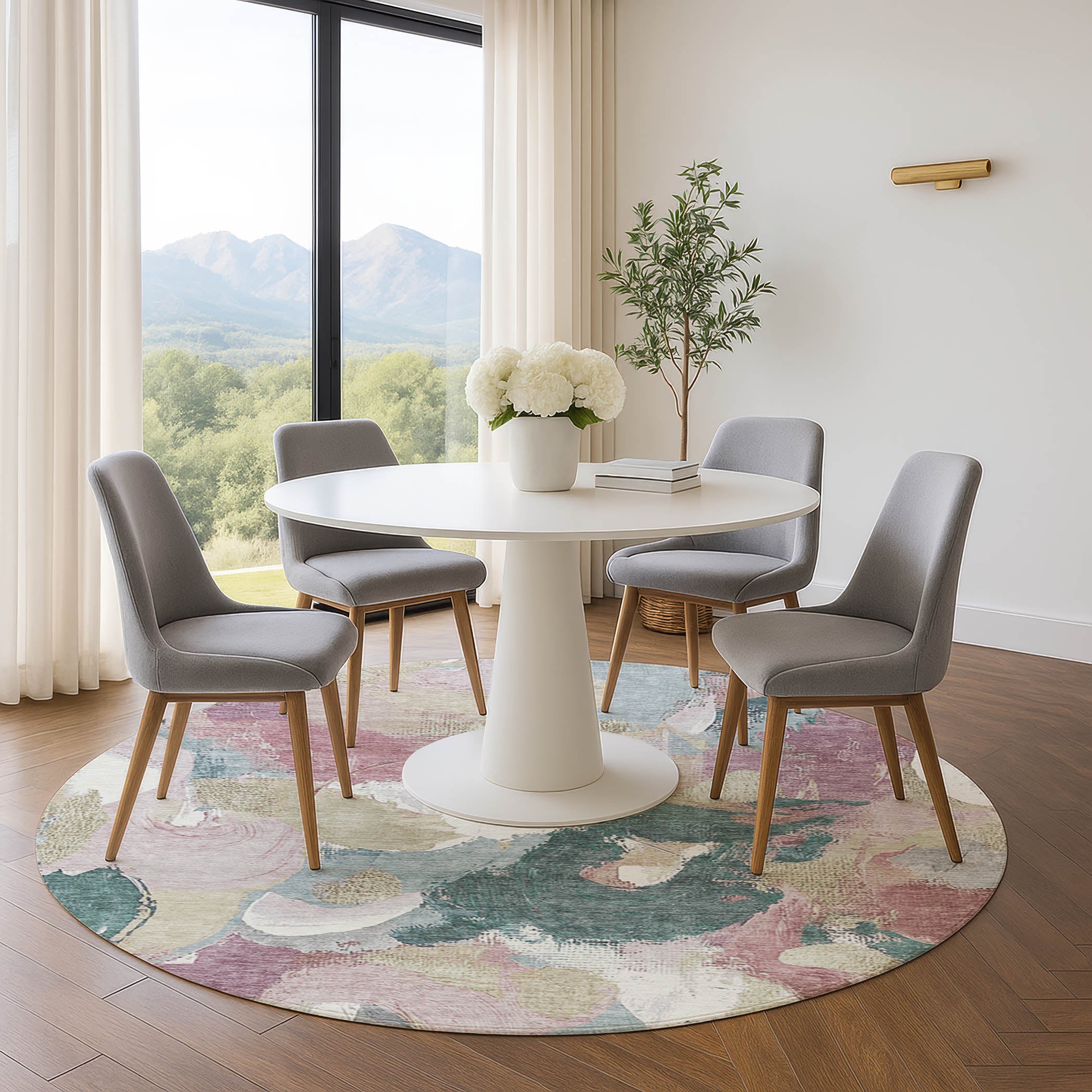 Tallinn Machine Washable Transitional Mauve Pink Rug 8' x 8' #shape_Round