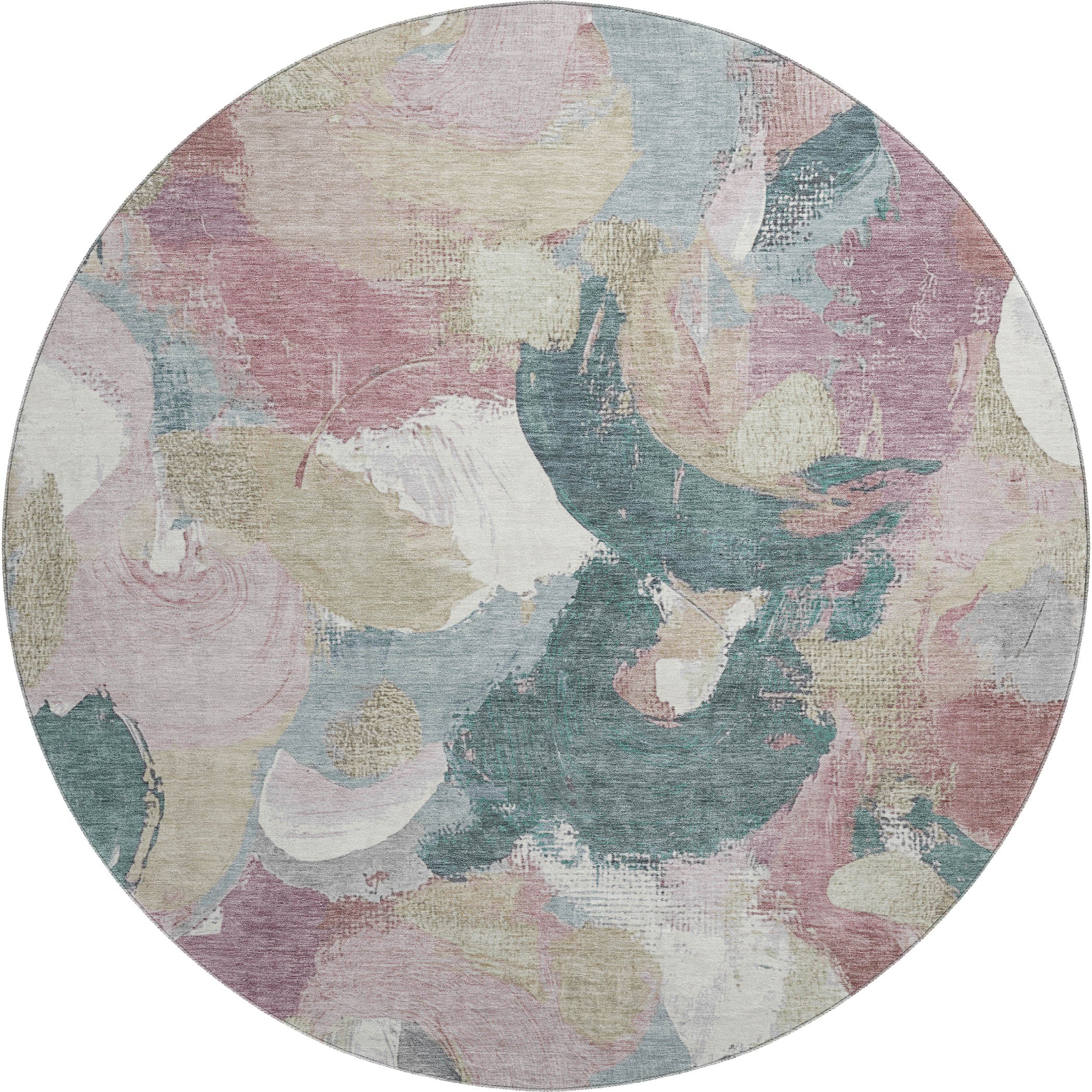 Tallinn Machine Washable Transitional Mauve Pink Rug 8' x 8' #shape_Round