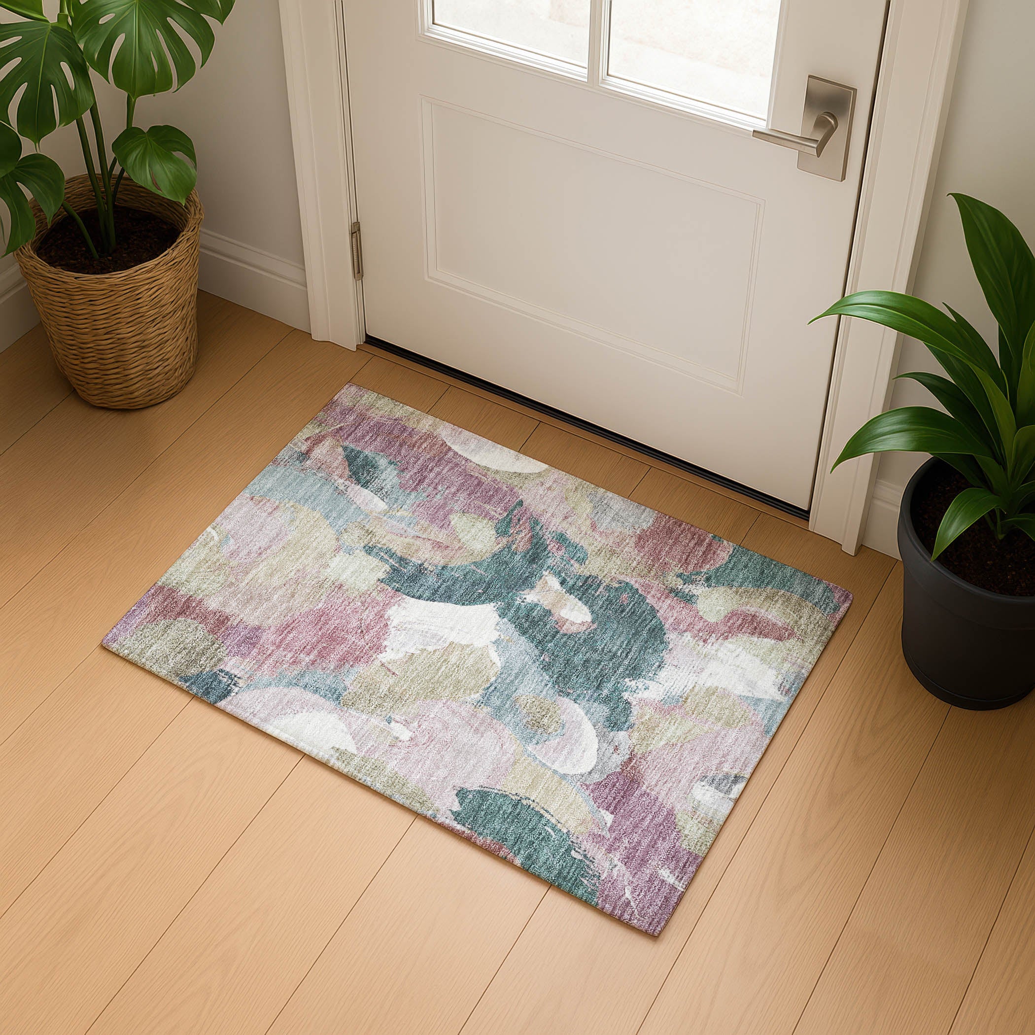 Tallinn Machine Washable Transitional Mauve Pink Rug 1'8" x 2'6" #shape_Rectangle