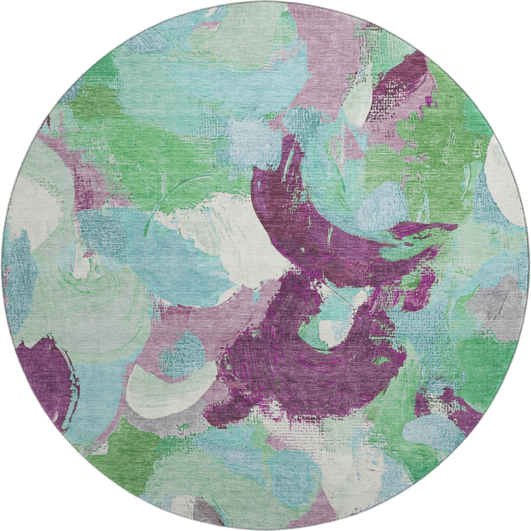 Tallinn Machine Washable Transitional Teal Rug 8' x 8' #shape_Round