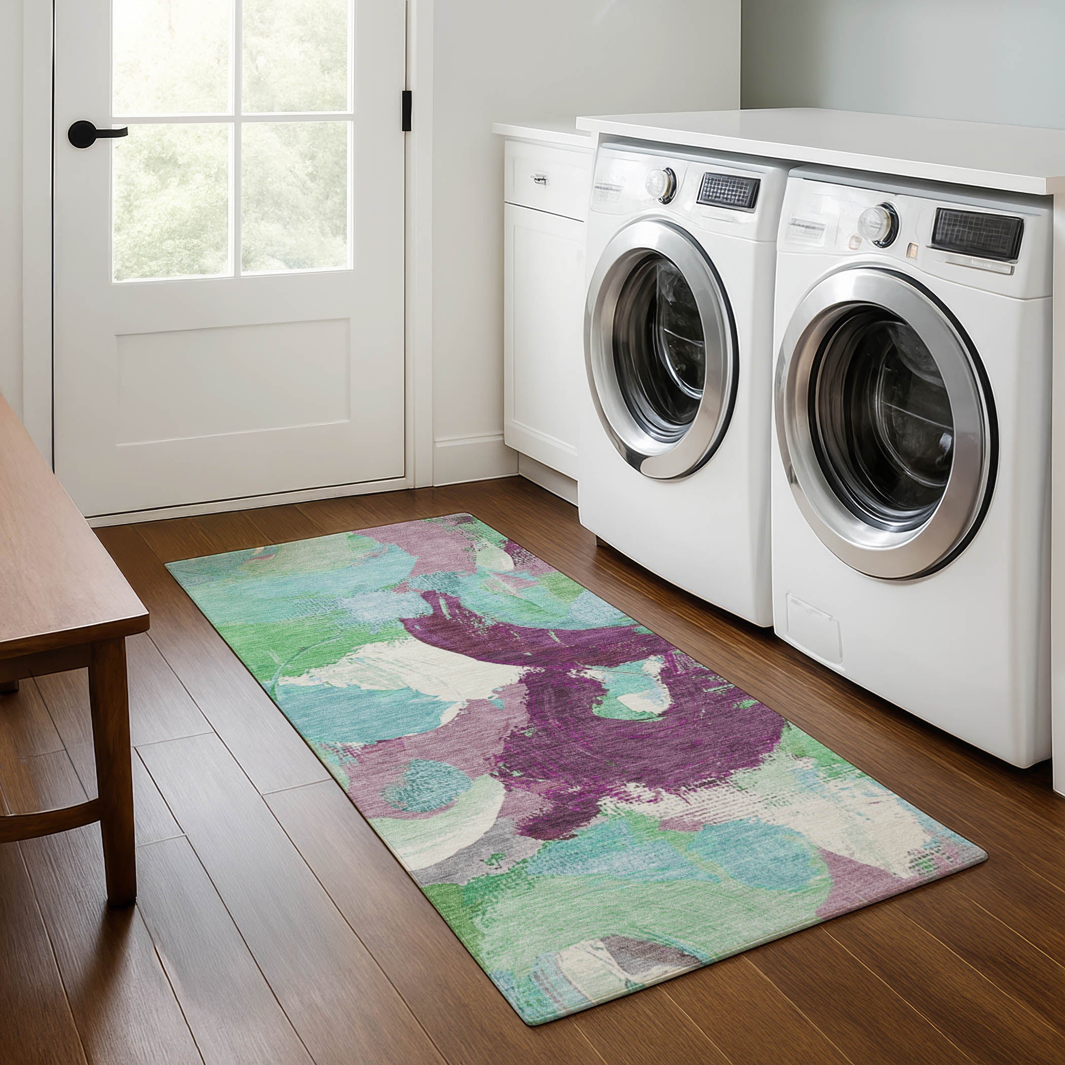 Tallinn Machine Washable Transitional Teal Rug 2'3" x 7'6" #shape_Runner