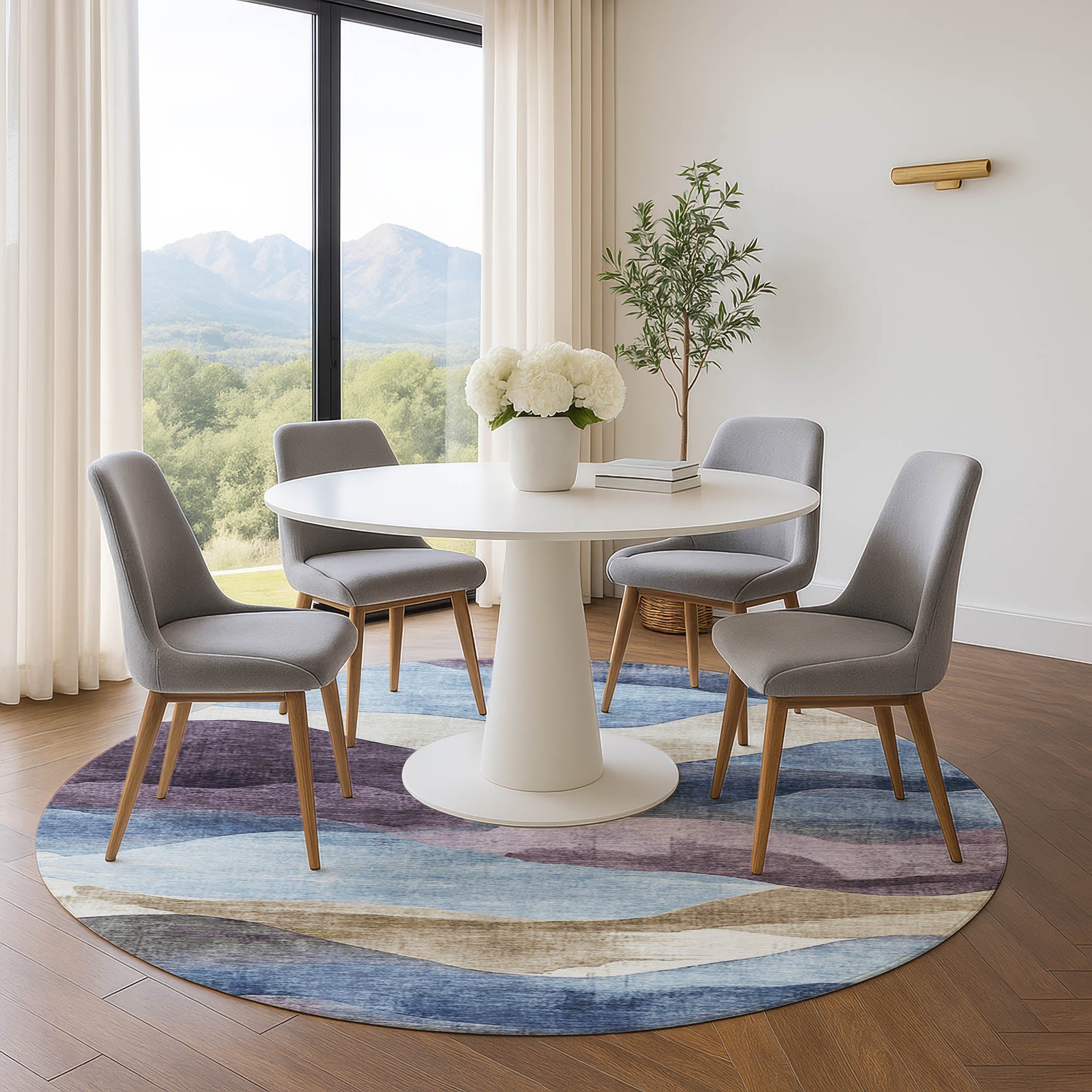 Lucerne Machine Washable Transitional Denim Blue Rug 8' x 8' #shape_Round