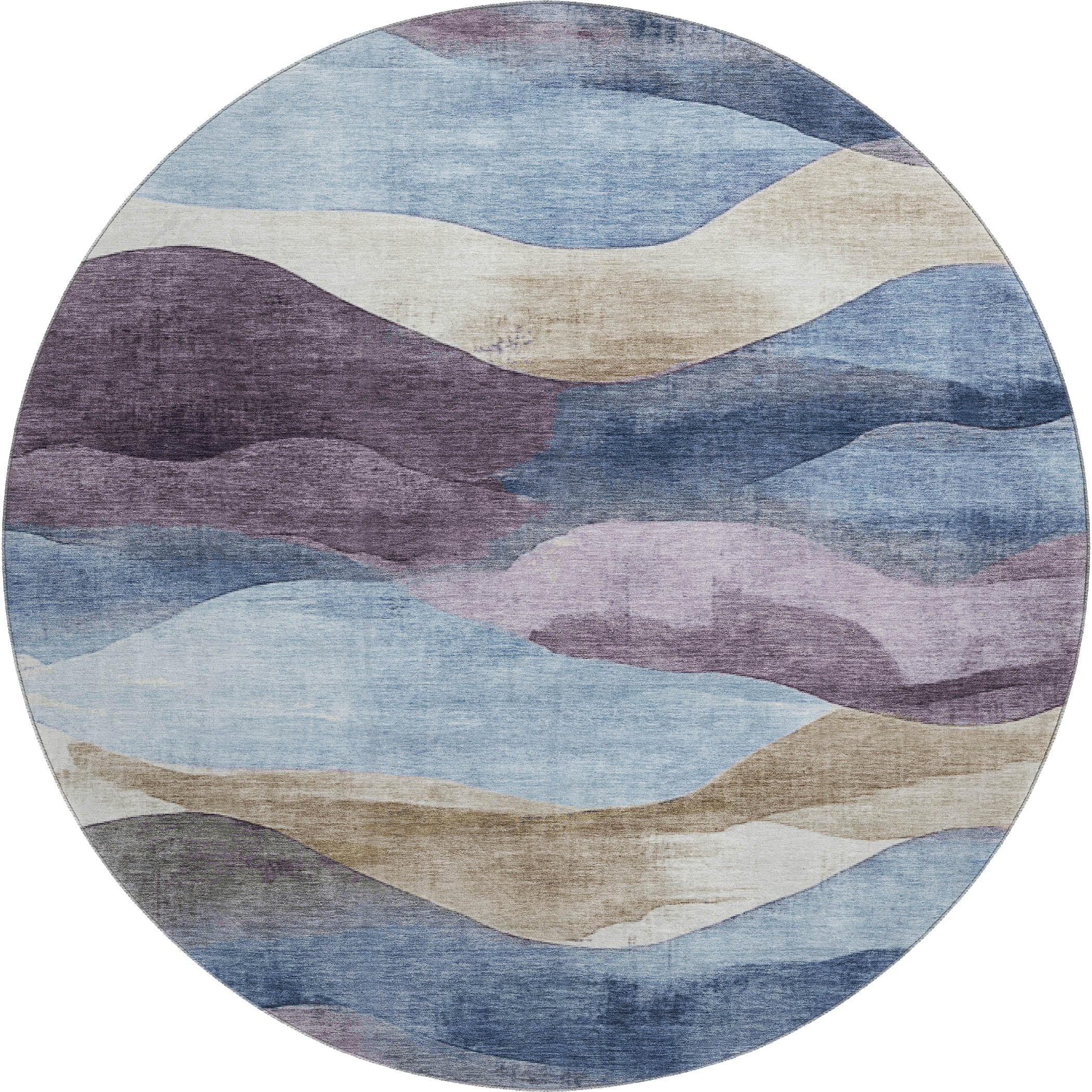 Lucerne Machine Washable Transitional Denim Blue Rug 8' x 8' #shape_Round