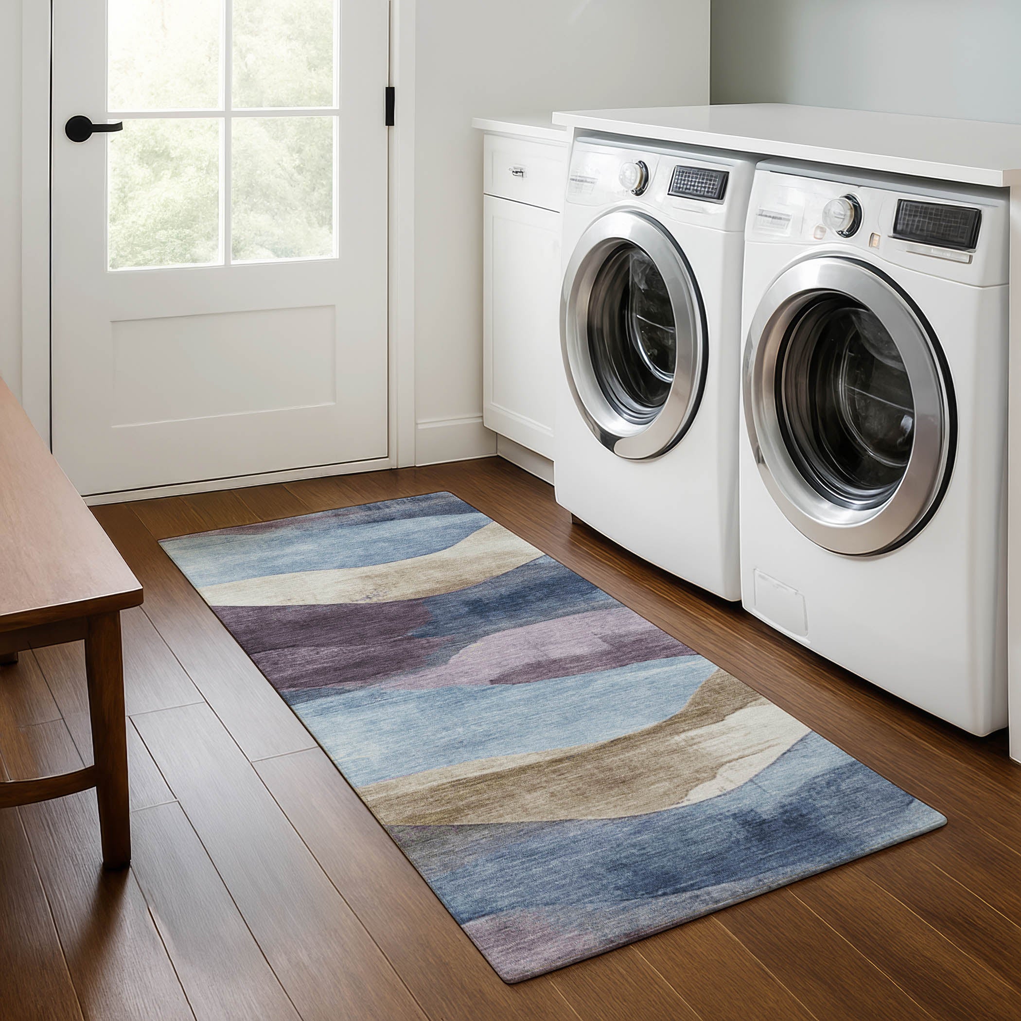 Lucerne Machine Washable Transitional Denim Blue Rug 2'3" x 7'6" #shape_Runner