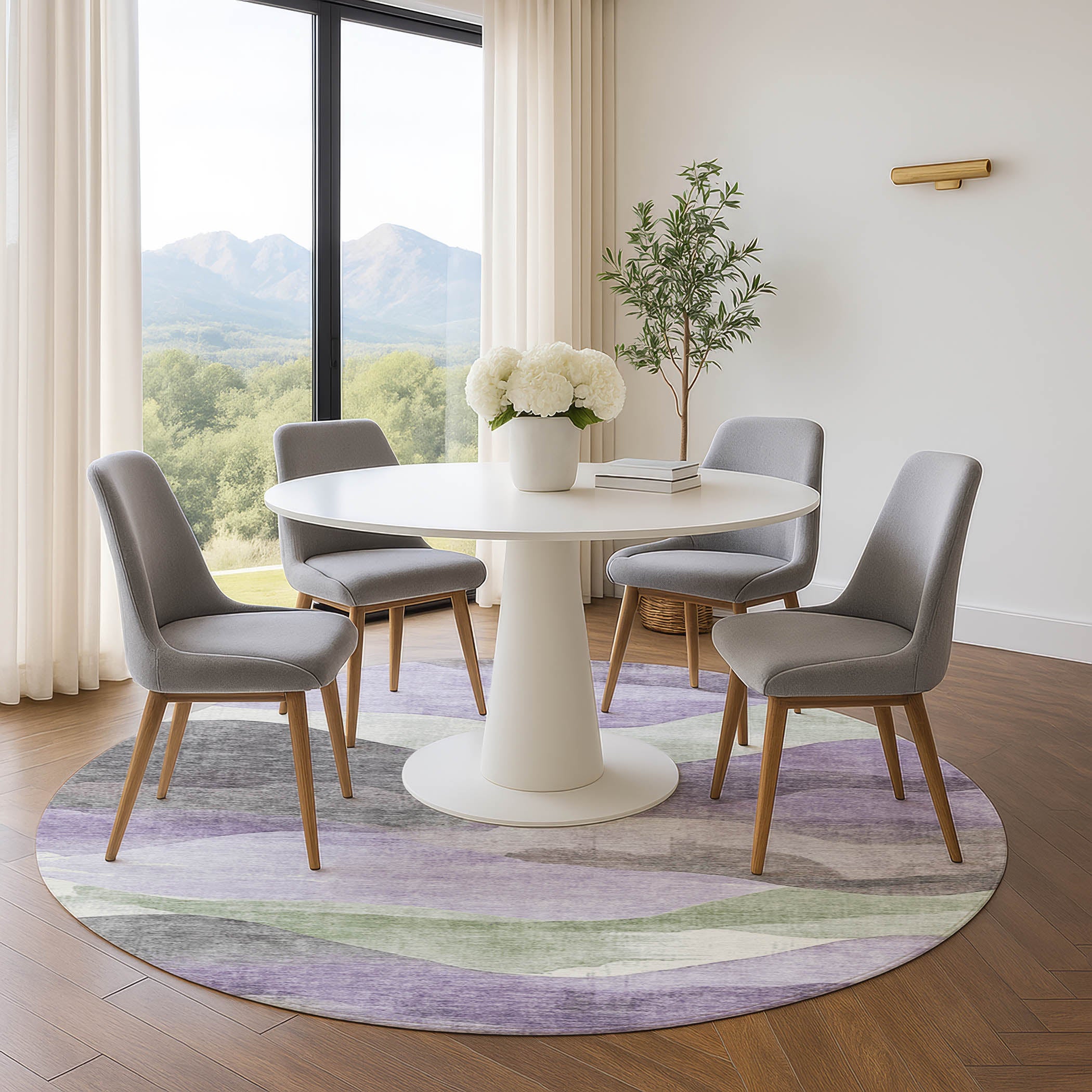 Lucerne Machine Washable Transitional Purple Rug 8' x 8' #shape_Round