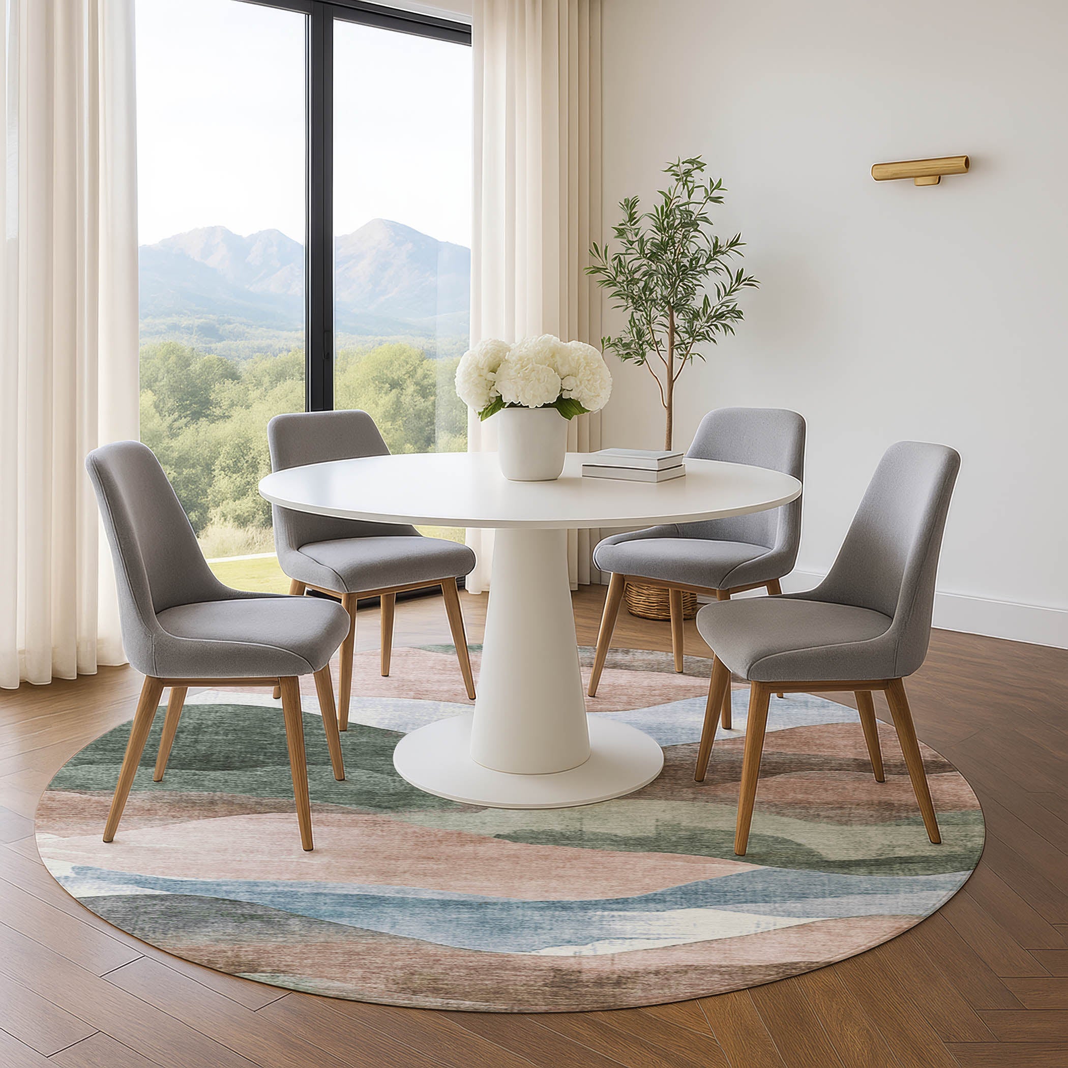 Lucerne Machine Washable Transitional Salmon Orange Rug 8' x 8' #shape_Round