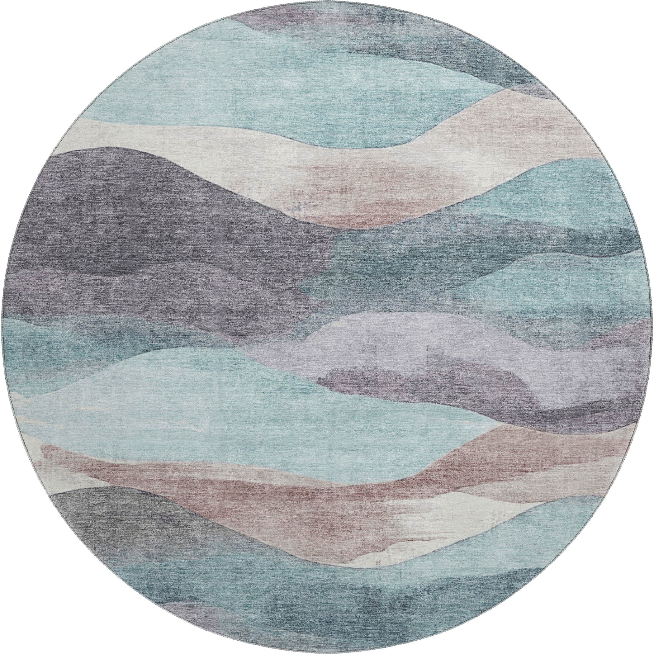 Lucerne Machine Washable Transitional Teal Rug 8' x 8' #shape_Round