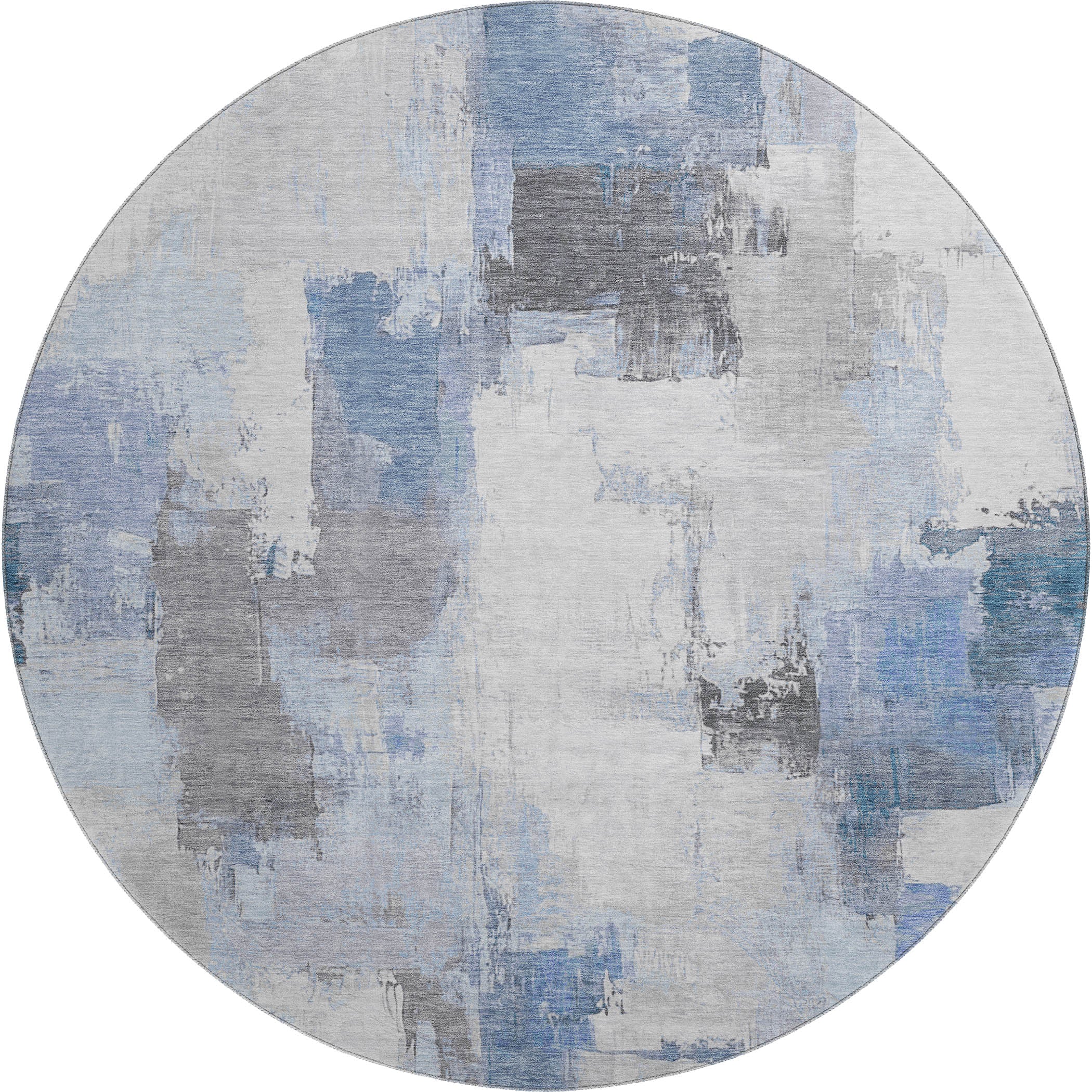 Kathmandu Machine Washable Transitional Denim Blue Rug 8' x 8' #shape_Round
