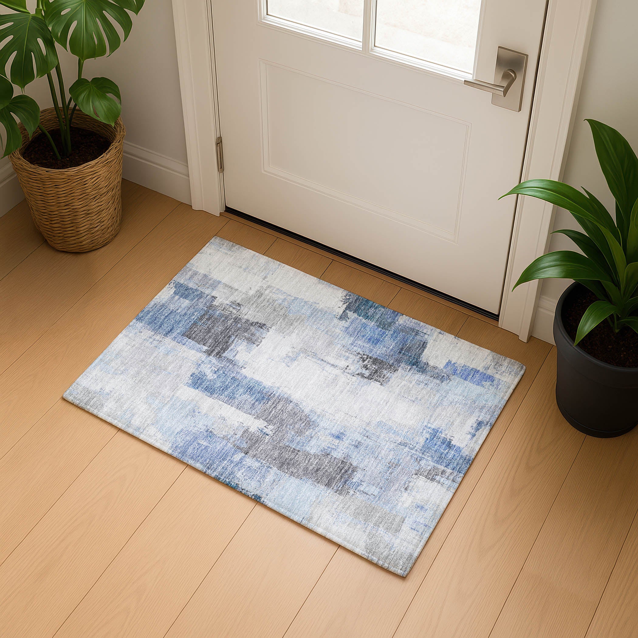 Kathmandu Machine Washable Transitional Denim Blue Rug 1'8" x 2'6" #shape_Rectangle