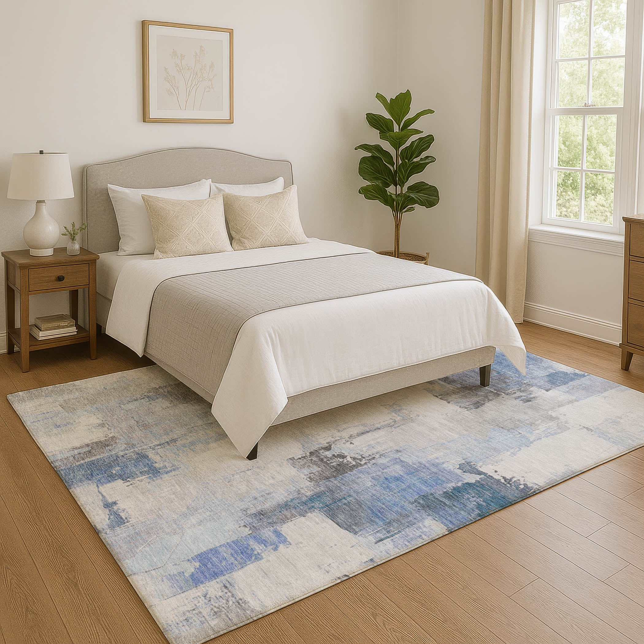 Kathmandu Machine Washable Transitional Denim Blue Rug 2'6" x 3'10" #shape_Rectangle