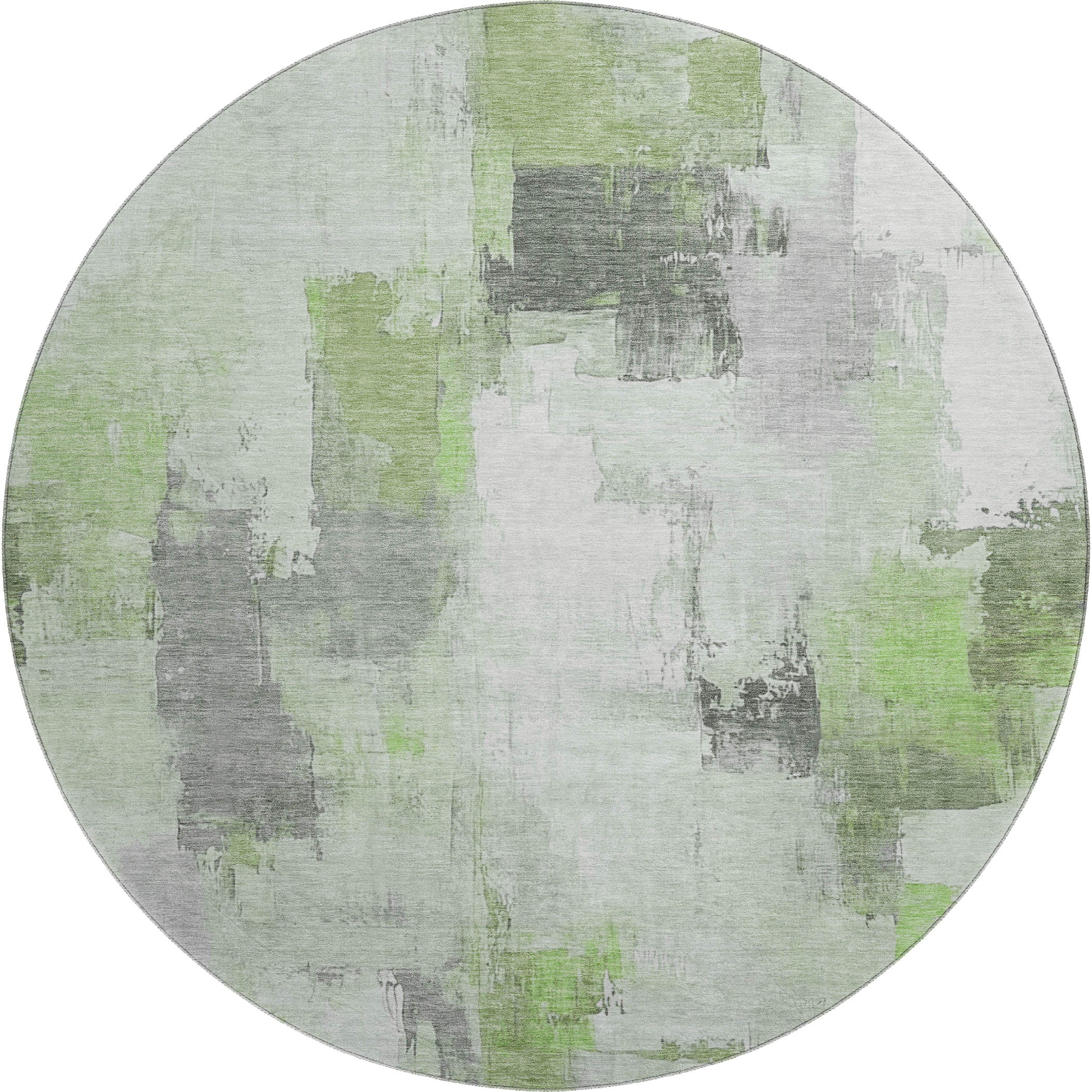 Kathmandu Machine Washable Transitional Green Rug 8' x 8' #shape_Round