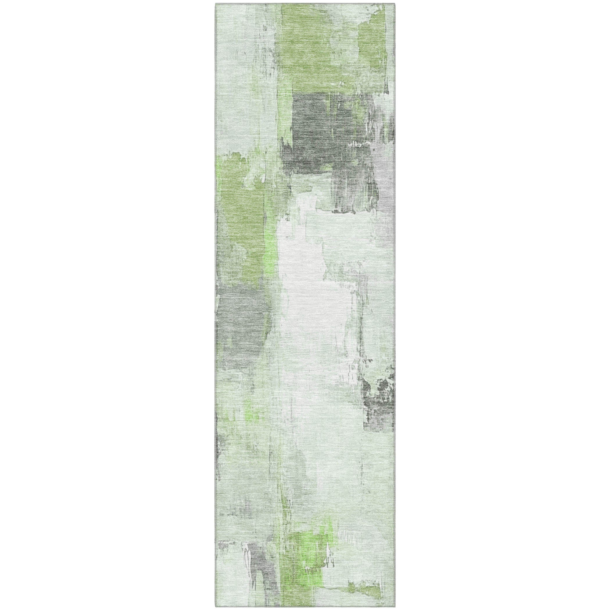 Kathmandu Machine Washable Transitional Green Rug 2'3" x 7'6" #shape_Runner
