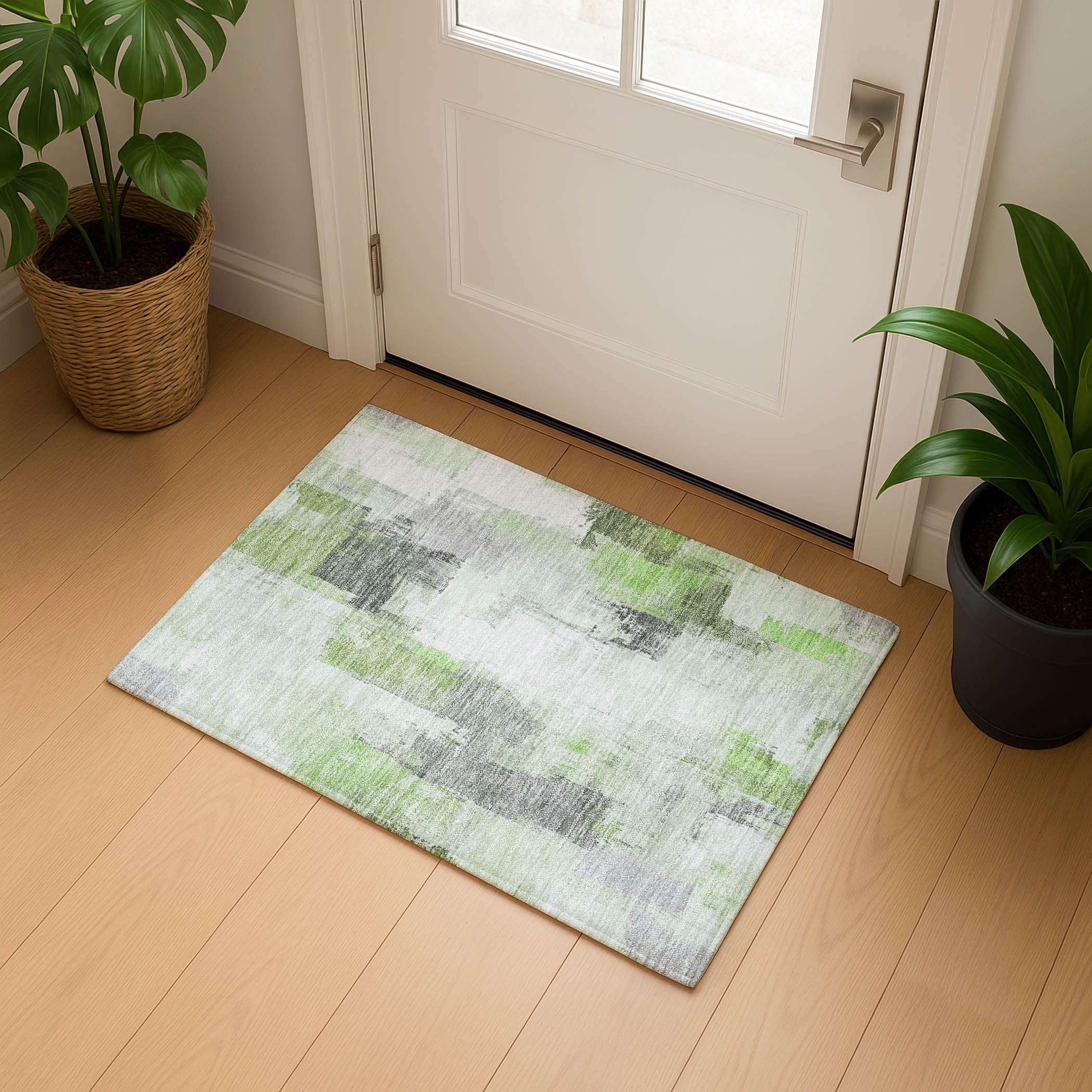 Kathmandu Machine Washable Transitional Green Rug 1'8" x 2'6" #shape_Rectangle